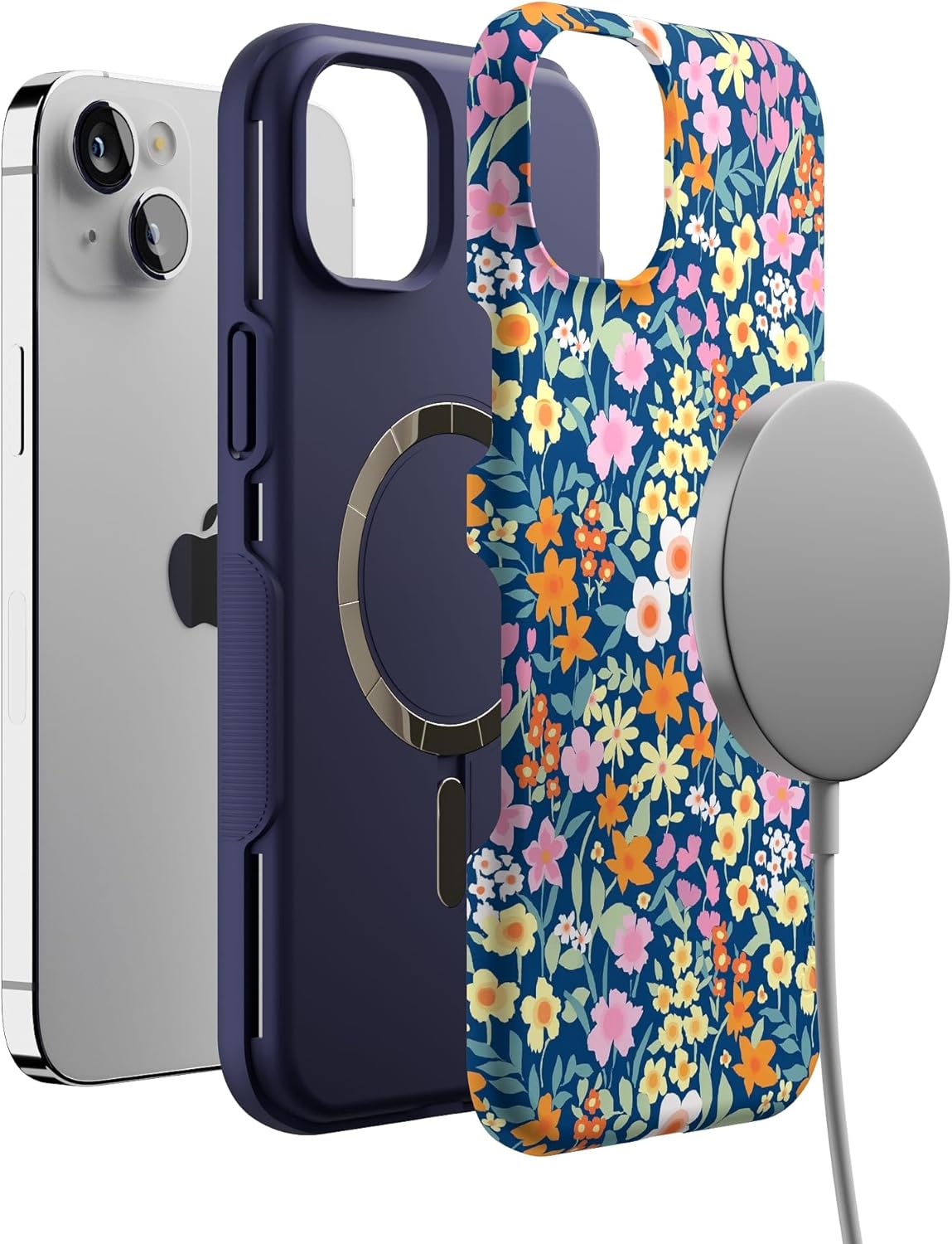 Casely iPhone 14 Plus Case | Full Bloom | Navy Floral | Bold Protective Design | Compatible with MagSafe
