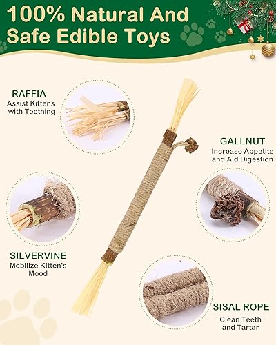 Miniatura 3 de Juguetes de hierba gatera con sonido arrugado, paquete de 7, juguetes para gatos con palos de vid plateada para Navidad y cumpleaños, juguete