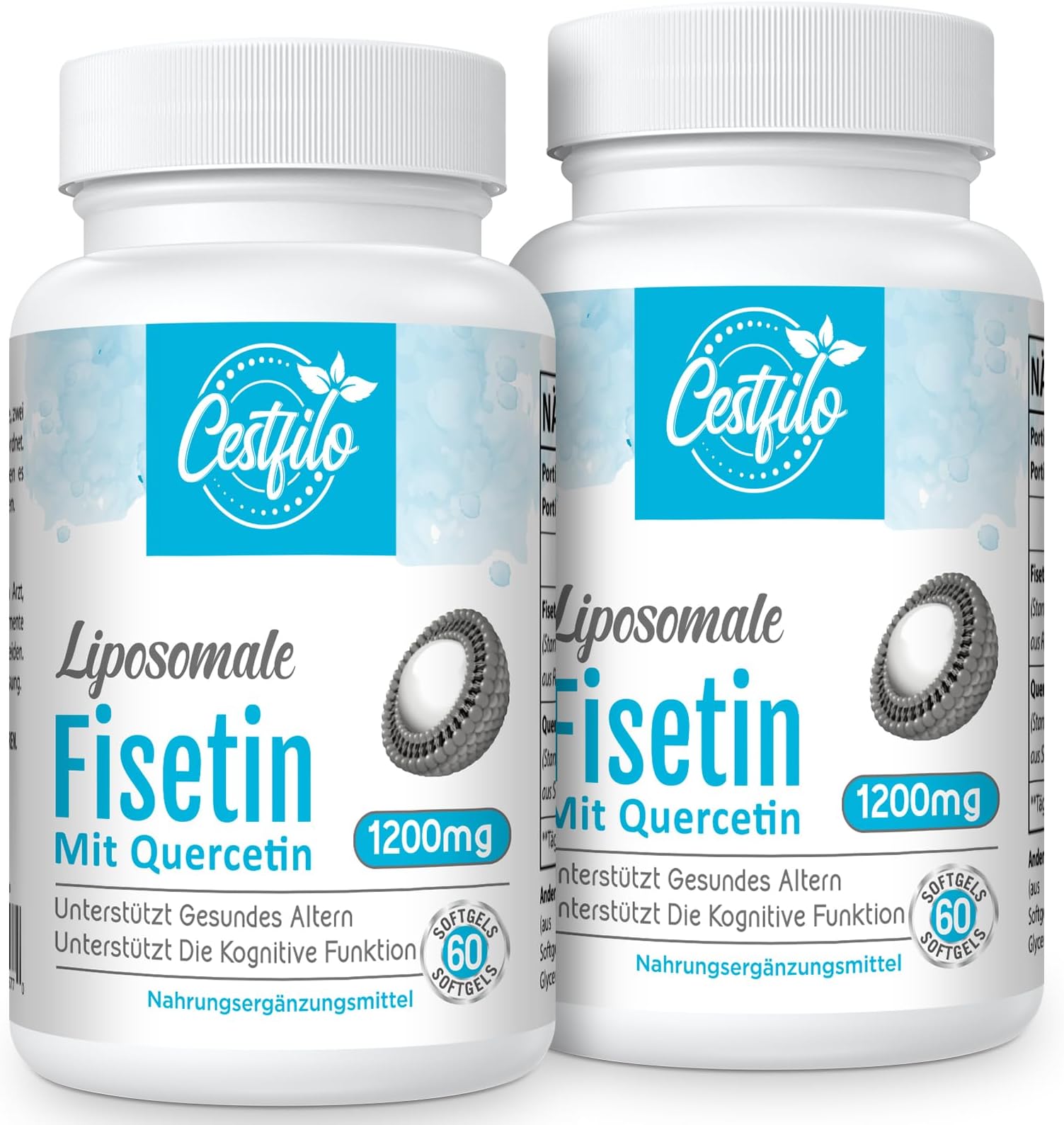 Liposomal Fisetin with Quercetin 1200mg | 98% Pure Fisetin | Patented Formula for Enhanced Absorption & Availability (60 Count (Pack of 2))