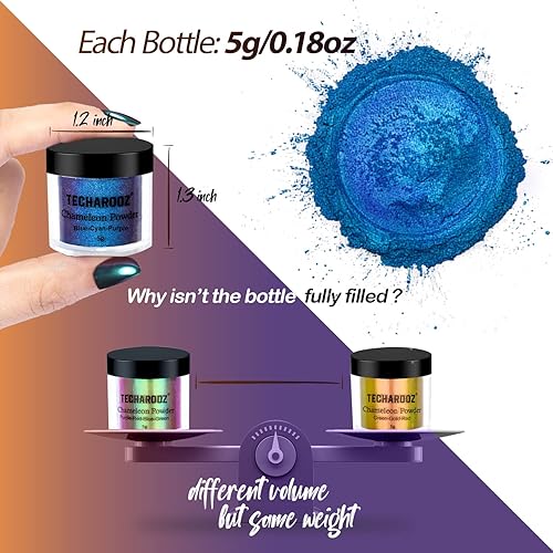 Miniatura 4 de TECHAROOZ Chameleon - Polvo de mica de 8 colores cambiantes, purpurina holográfica para suministros de resina UV y epoxi, sombra de ojos, pintura