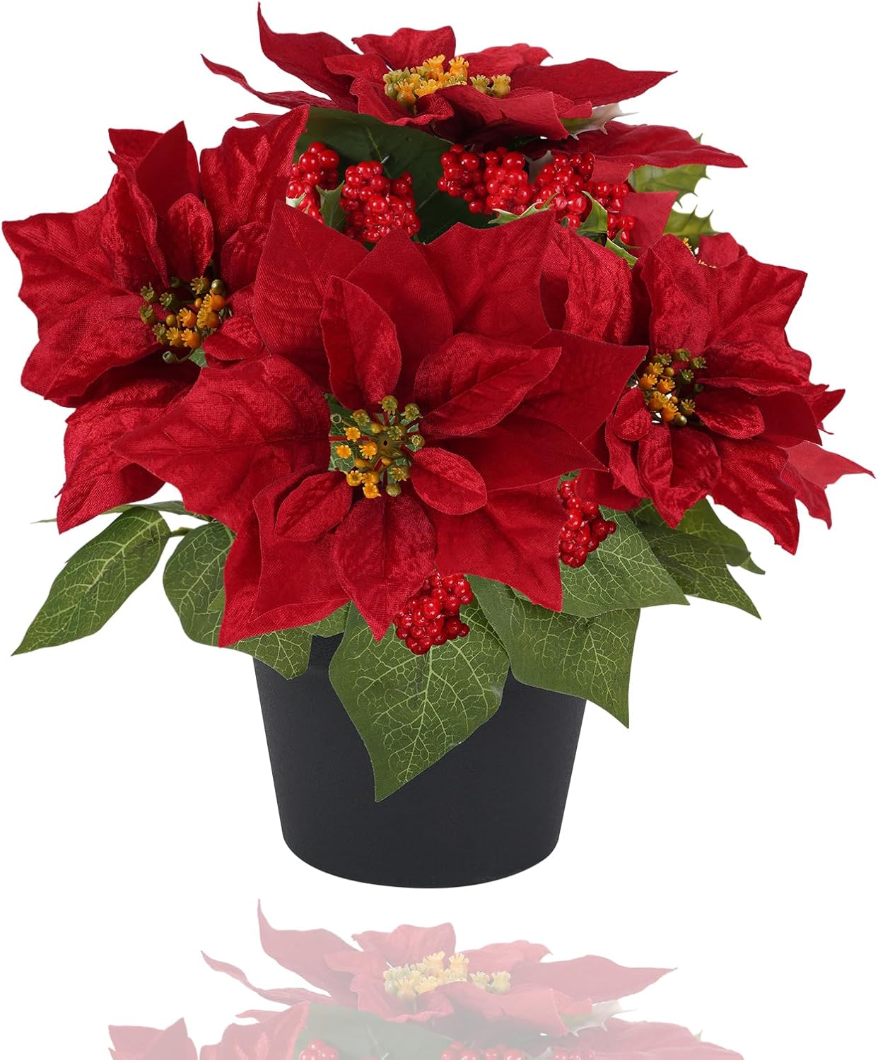 Artificial Poinsettias Plants Christmas Flowers in Pots Xmas Decor