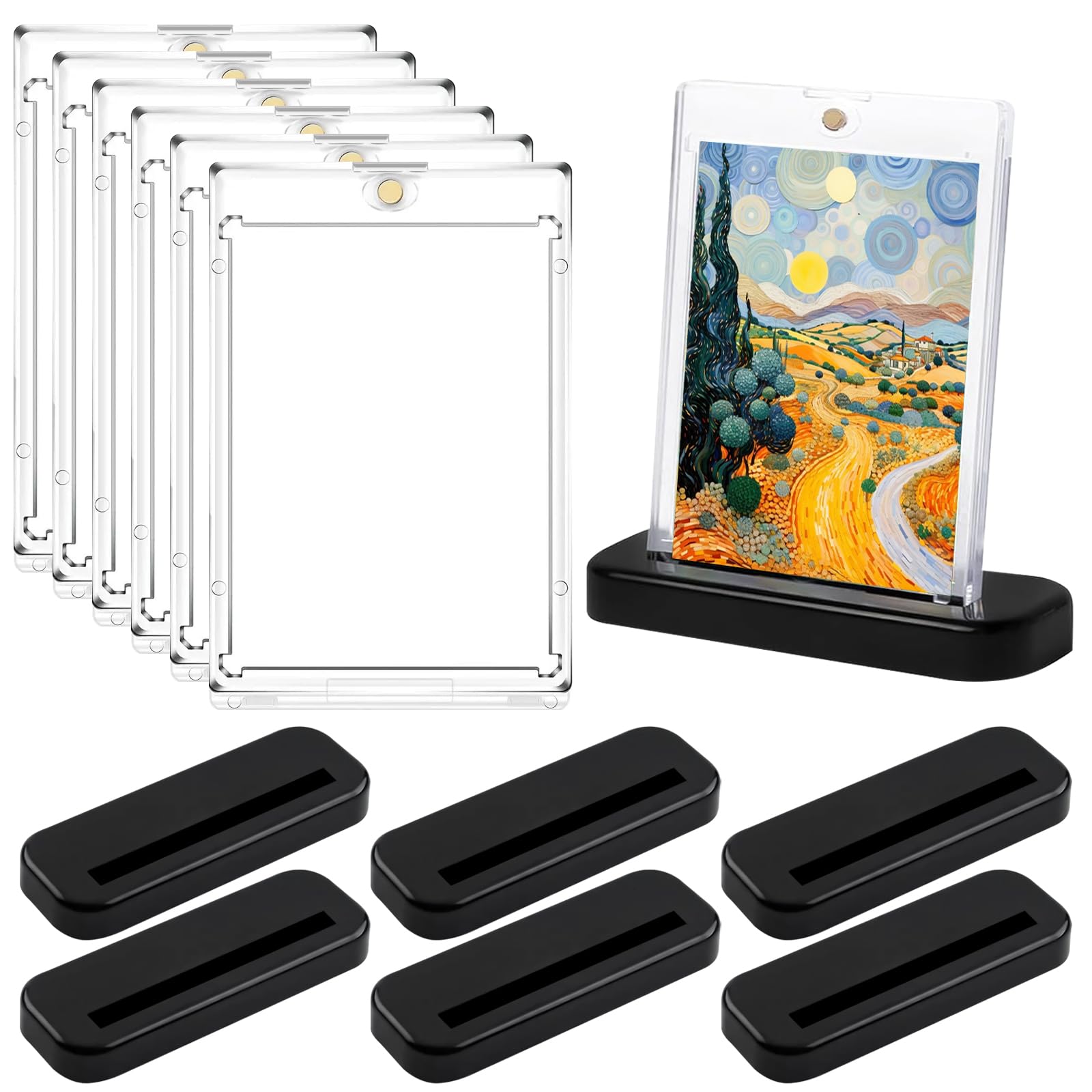 IETWATE Magnetic Card Holder 6 Pcs Hard Trading Card Case Protector Sleeves with 6 Pcs Display Stand Uv Protection Transparent Standard TCG MTG Games Football Cards Protection And Storage