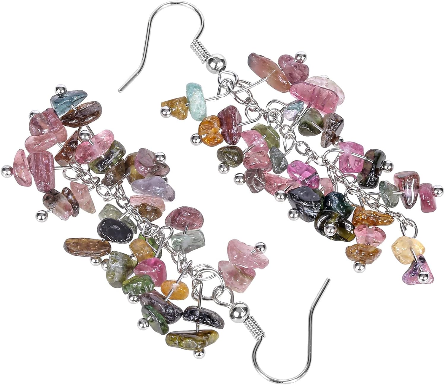 TUMBEELLUWA Crystal Chip Stone Dangle Hook Earrings for Women Healing Chakra Tumbled Stones Eardrops - Image 2