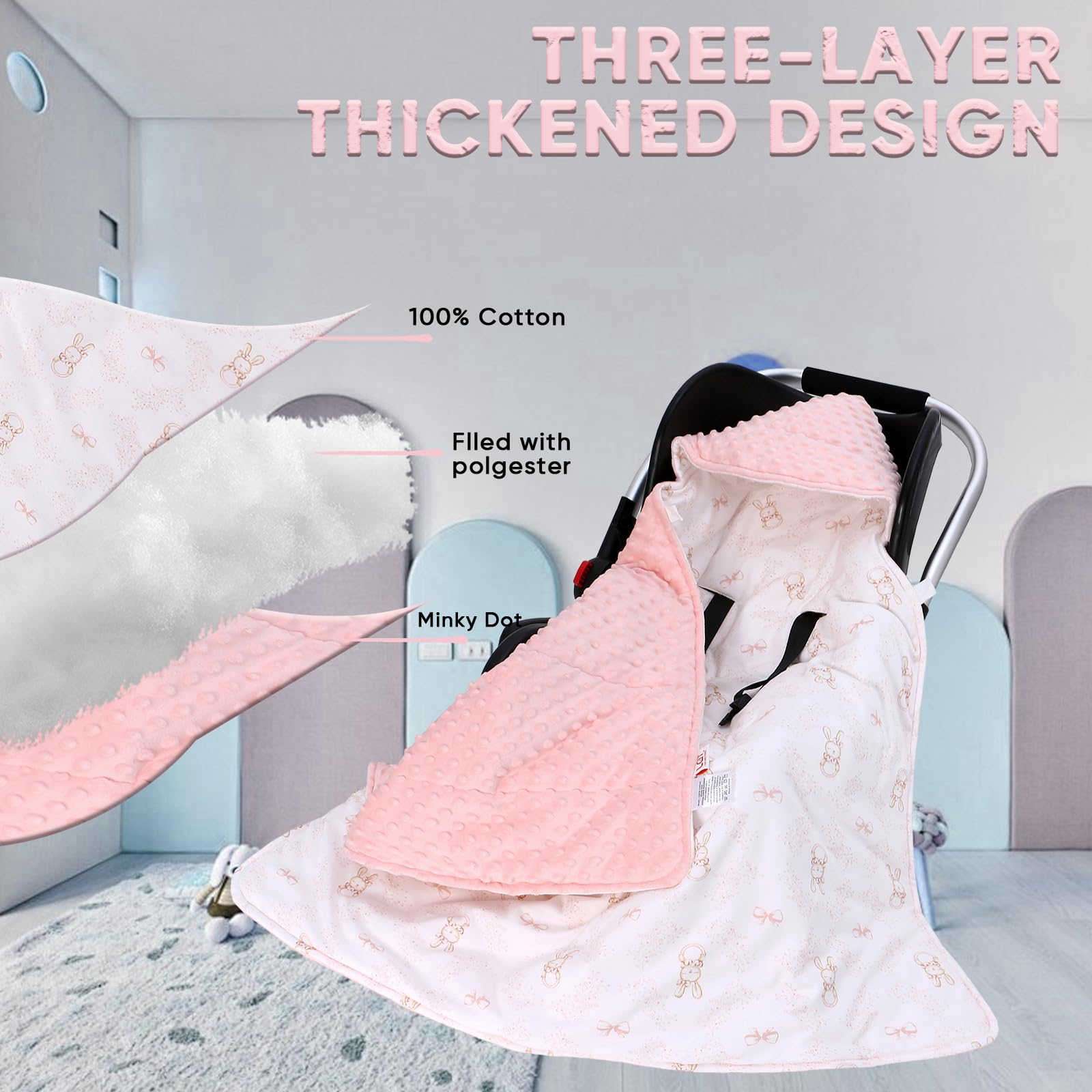 Copertina EliMeli Per Ovetto Auto - 100% Cotone, Leggera, Nido D'Ape E Mussola, Rosa - Foto 4