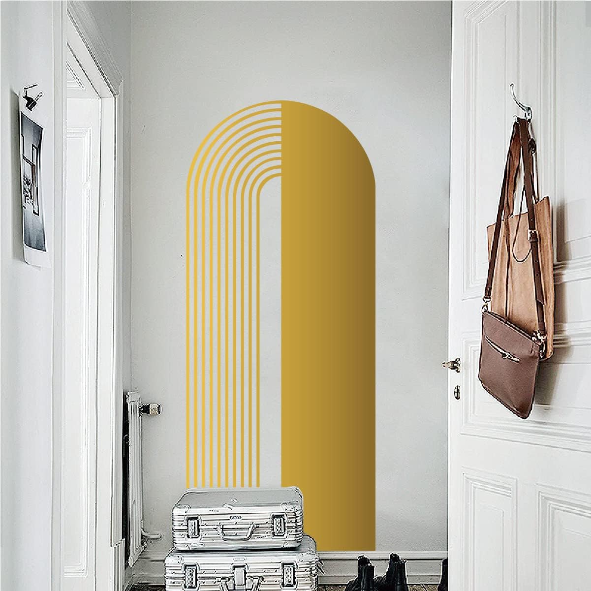 Arch Wall Decal Lne and Plain Geometric Living Room Decoration Semi Outline Décor Removable Murals YT6144 (M-15X35.5inch, Gold)