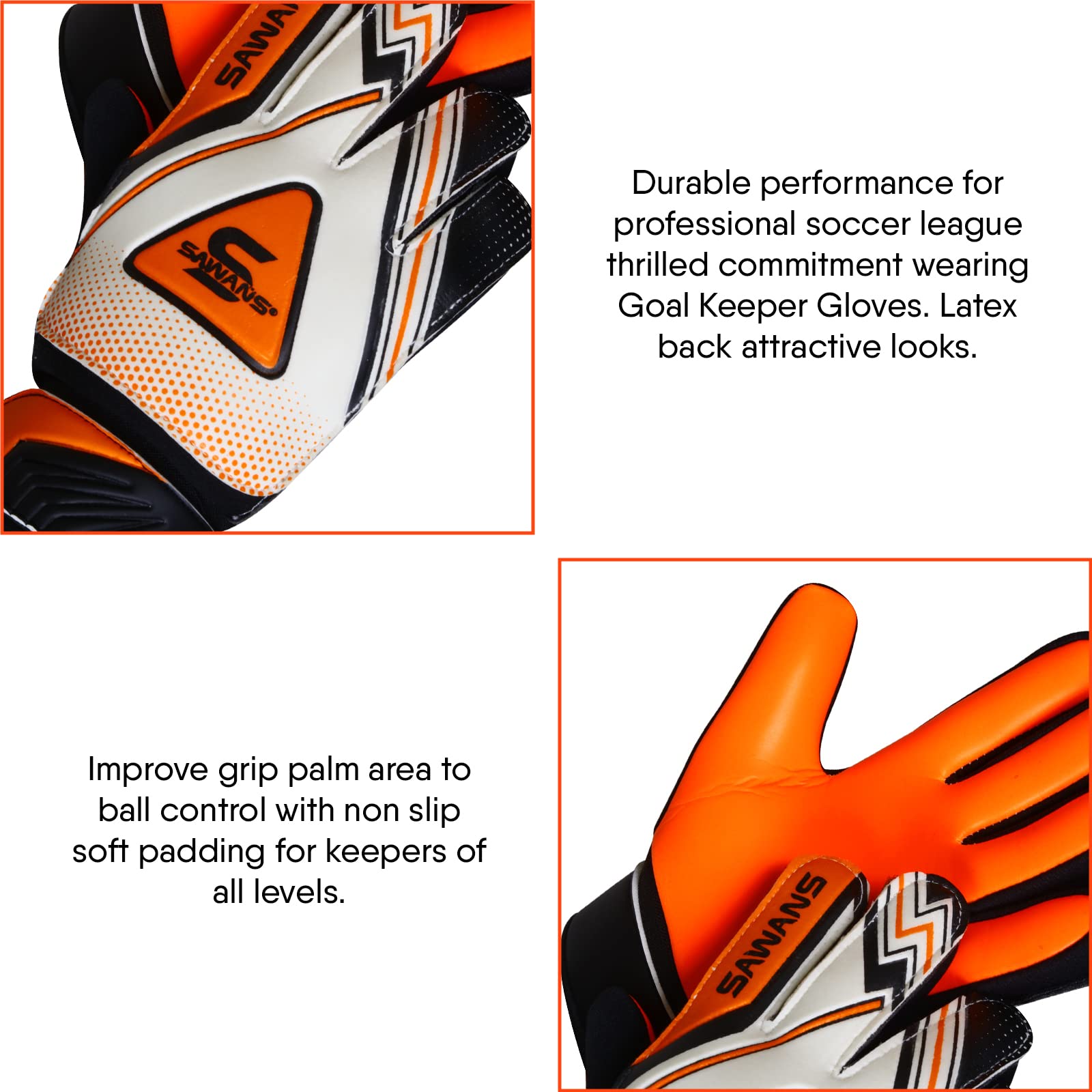 Football Goalkeeper Gloves Boys Kids Children Youth Adult Soccer Goalie Protection Goal Keeping Gloves Finger Support Wrist Junior Anti Slip Palm (Size 4 for 6 to 9 year old, Black/Orange) - Image 4