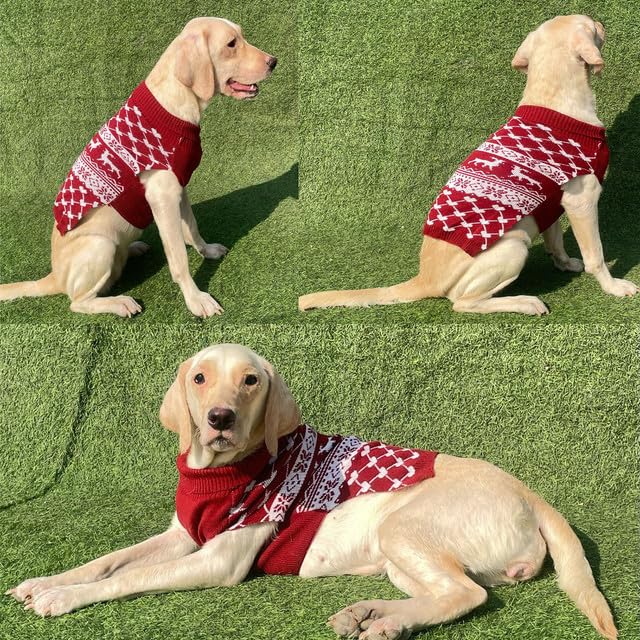 Image of Lulala Dog Christmas Sweater - Pet Winter Knitwear, Classic Warm Reindeer Snowflake Argyle Coat for Kitty Puppy (Maroon-8Inch)