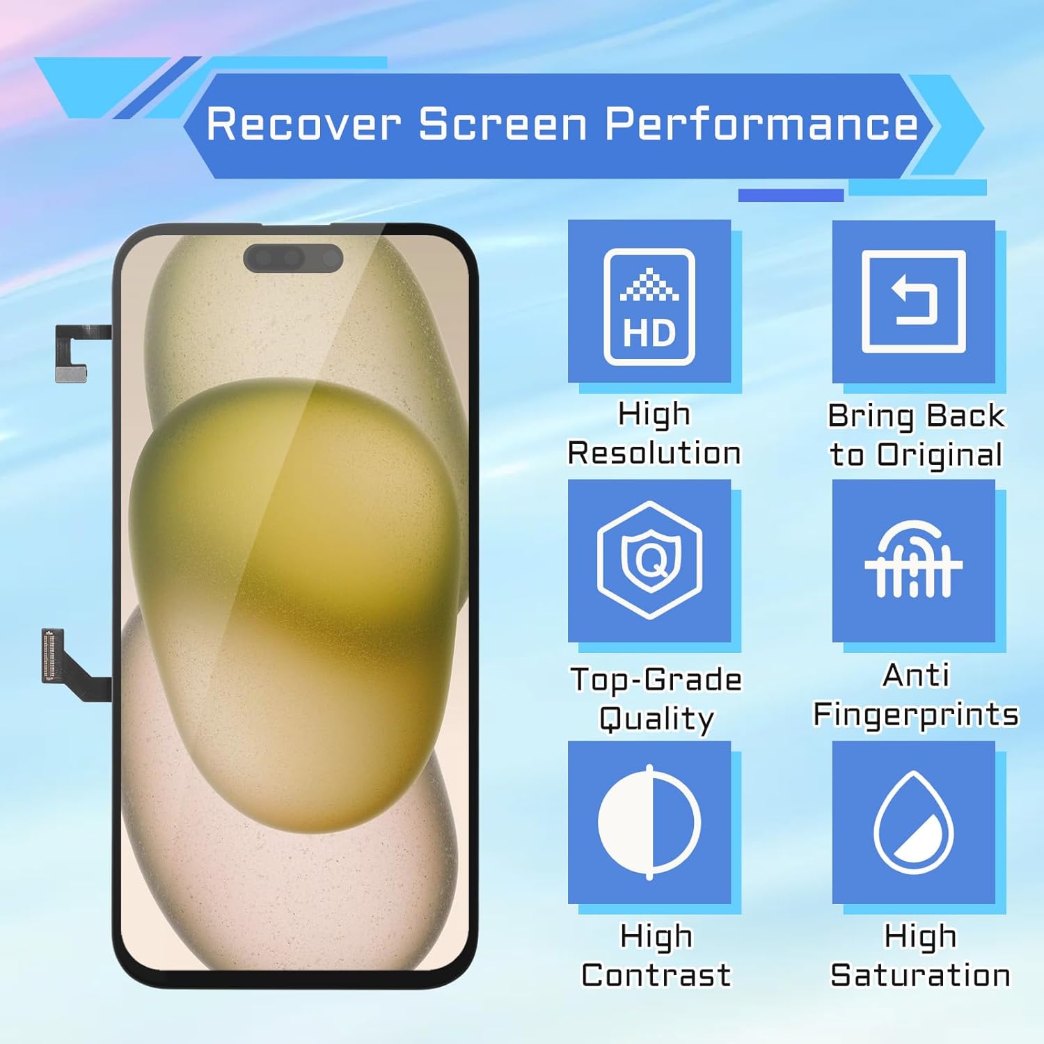 for iPhone 15 Plus Screen Replacement 6.7" LCD Display Digitizer with Front Speaker Waterproof Adhesive Sticker 3D Touch Full Assembly Repair Fix Tools Kit A3094 A2847 A3093 A3096