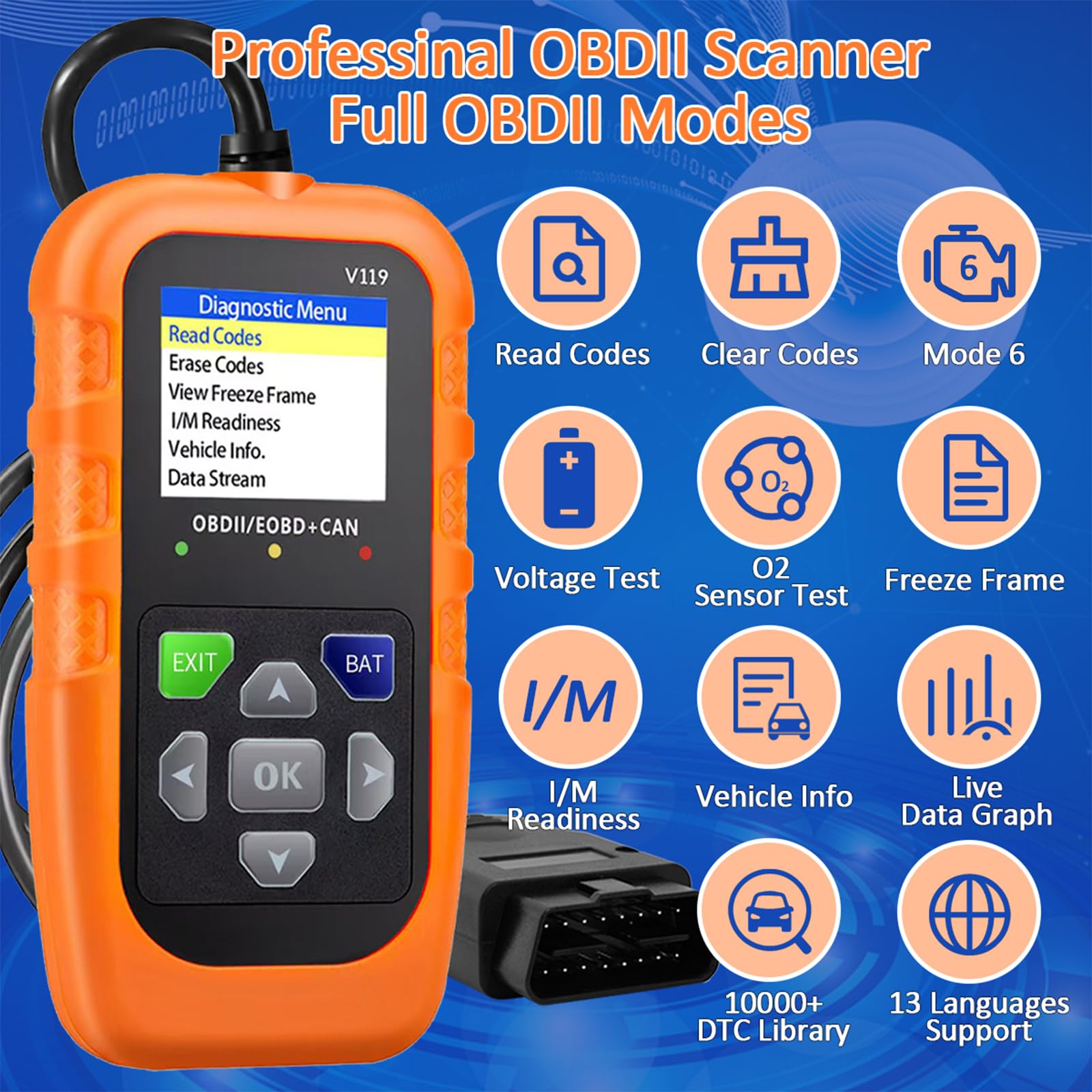 Amazon.co.jp: V119 OBD2 スキャナーコードリーダー、エンジンライト