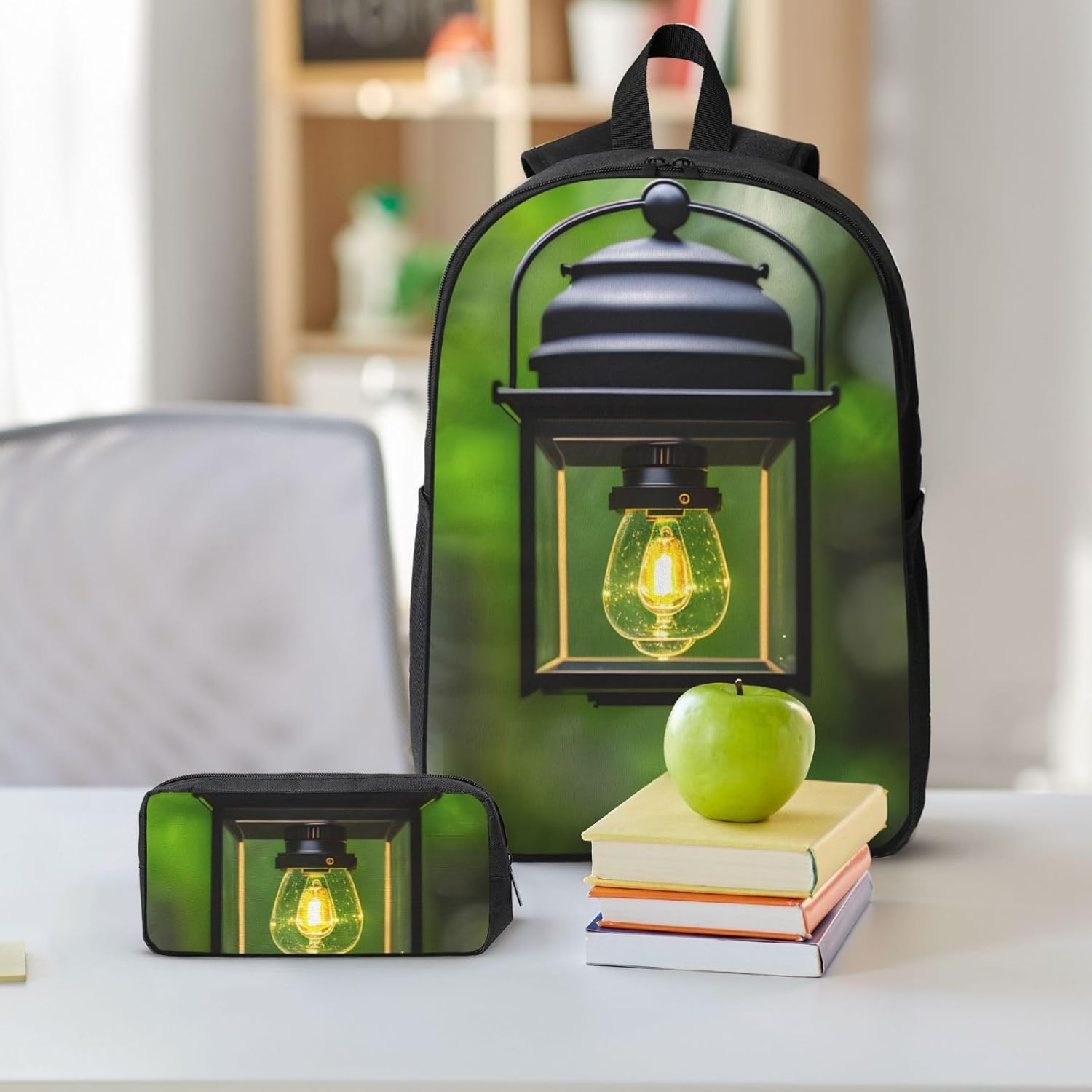 Firefly and Lantern print 3 Piece Backpack Bags with Lunch Box Pencil Case Set for Travel Work Camping Unisex