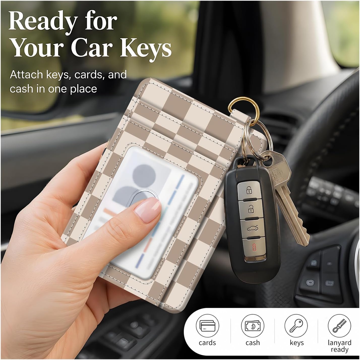 Credit Card Holder Slim Wallet, RFID Cute Wallet Front Pocket Small Card Holder Funny Travel Card Case with ID Window, Small Wallet Women Men Brown Cute Checkerboard image 3