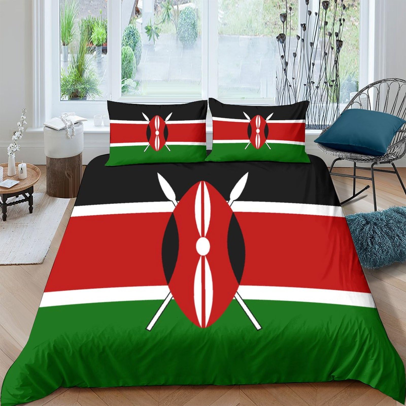AAHARYA Flag of Kenya 3D Duvet Cover, Bedding Sets,Ultra Soft Polycotton National Flag Quilt Bed Set, Double（200x200cm）