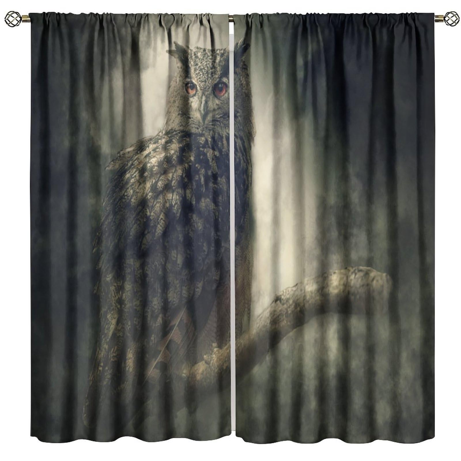 BenYaSong Owl Blackout Window Curtain,Eagle Owl in The Fog Heat Insulation Window Curtain Drapes for Home Kitchen Restaurant Decoration Window Curtain 2Panel 84" W X 84" L