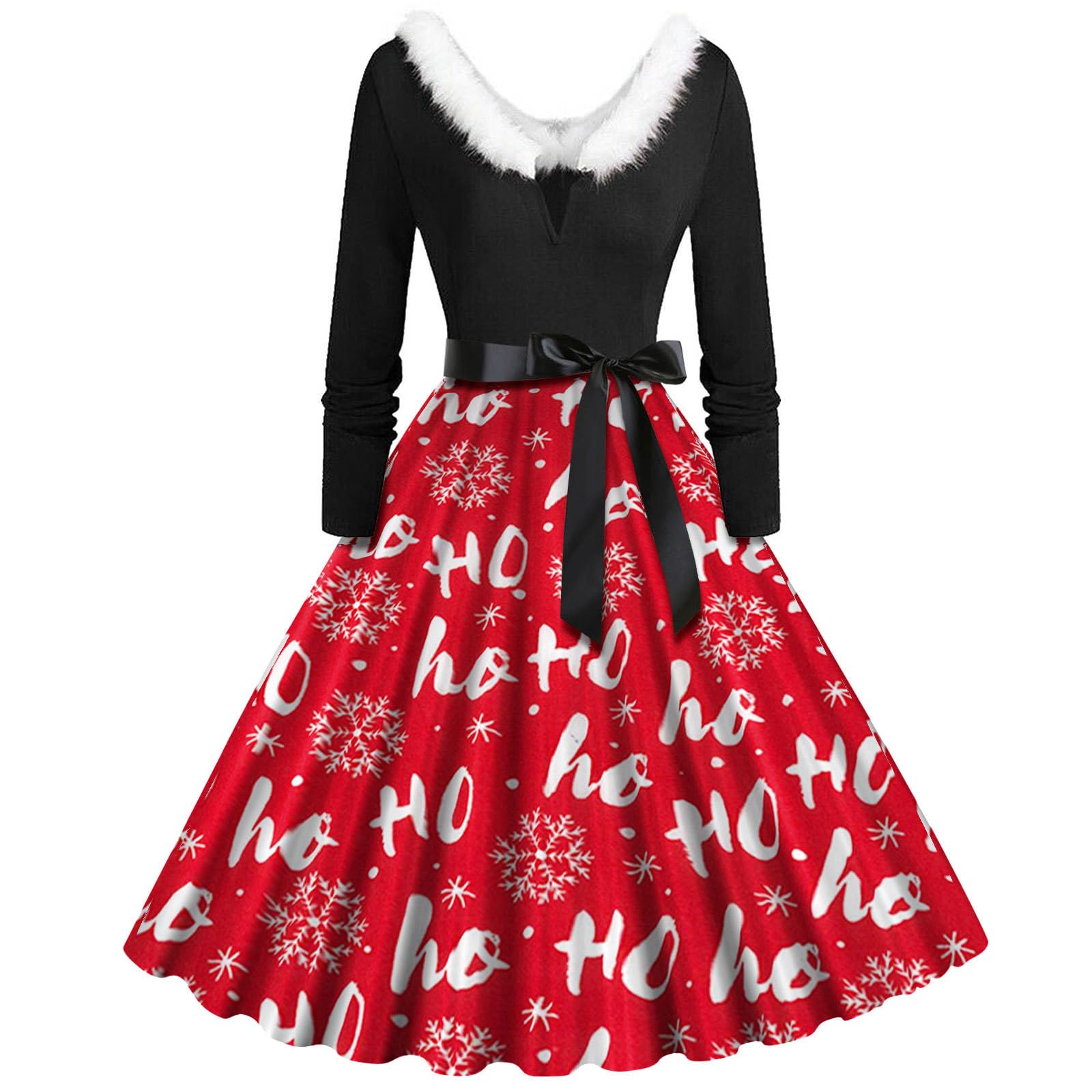 Robe De Noël Femme Grand Taille - Imprimé Vintage Verre à Vin, Style Rétro Années 50 Pour Fêtes Et Soirées - 6