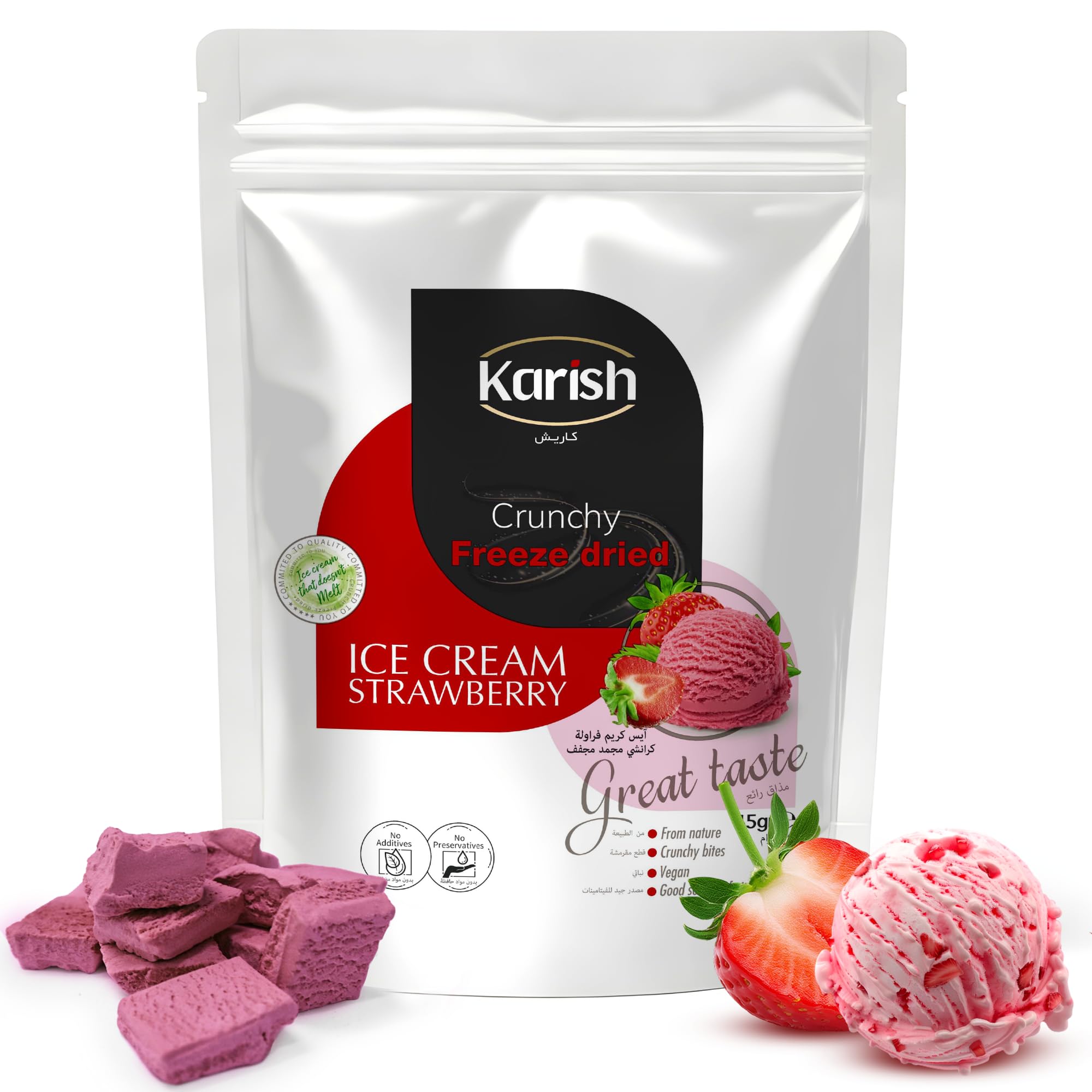 Karish Crunchy Freeze Dried Strawberry Ice Cream | Decorate Desserts Smoothies Protein Shakes & Cocktails | A Perfect Snack For Outdoor & On The Go Ice-Cream | 45 gm