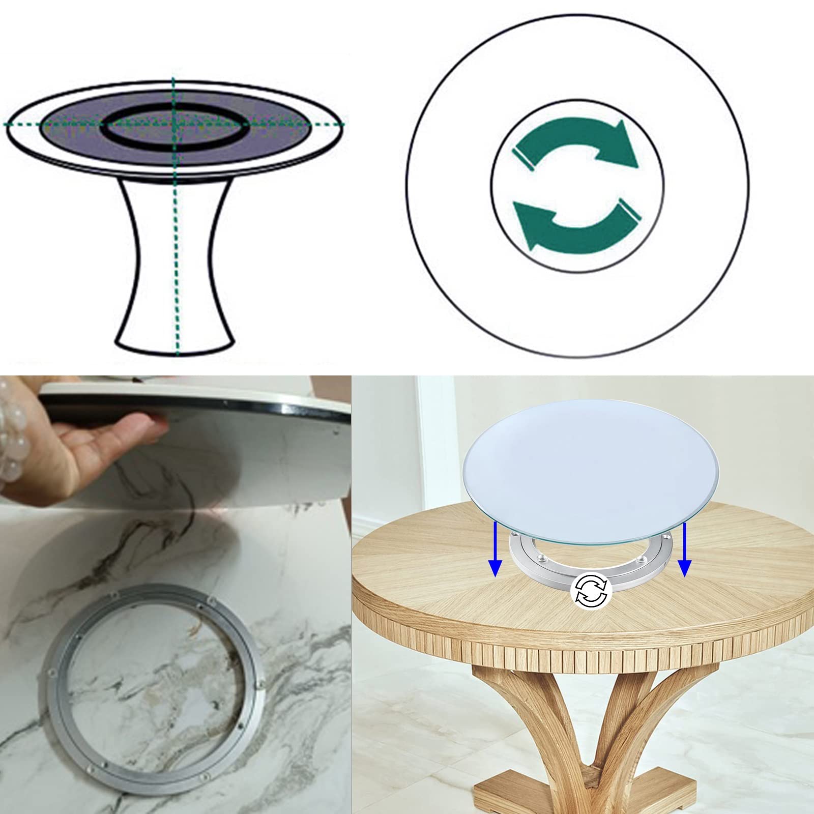 WORDFUN 8-28 Inches Aluminium Luie Susan Draaitafel Ring Draaitafel