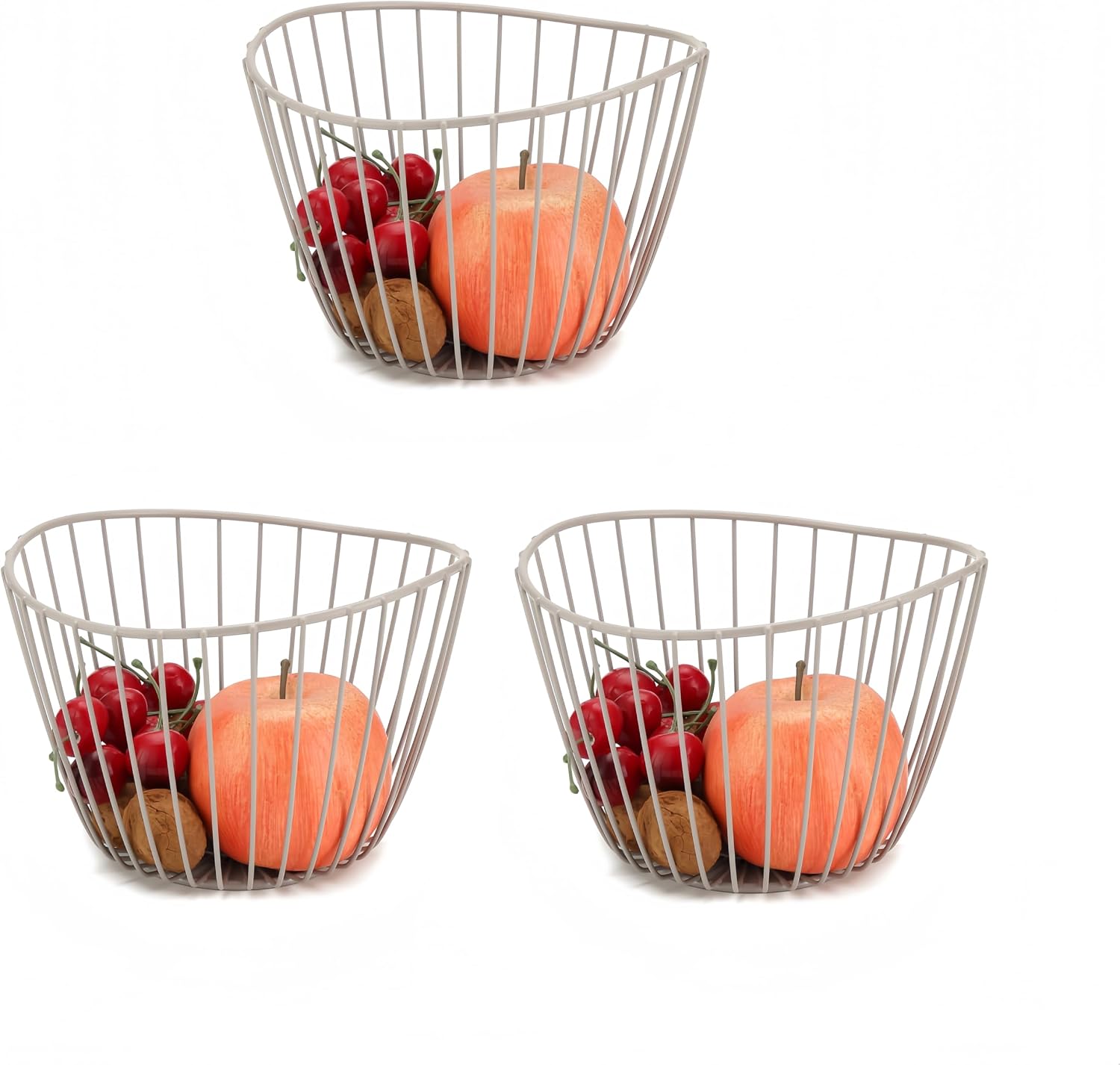 Metal Wire Fruit Bowl, Basket for Fruits, Snacks, Modern Style, Set of 3, for Kitchen Counter Storage (grey)