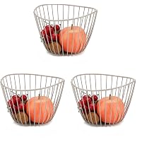 Metal Wire Fruit Bowl, Basket for Fruits, Snacks, Modern Style, Set of 3, for Kitchen Counter Storage grey