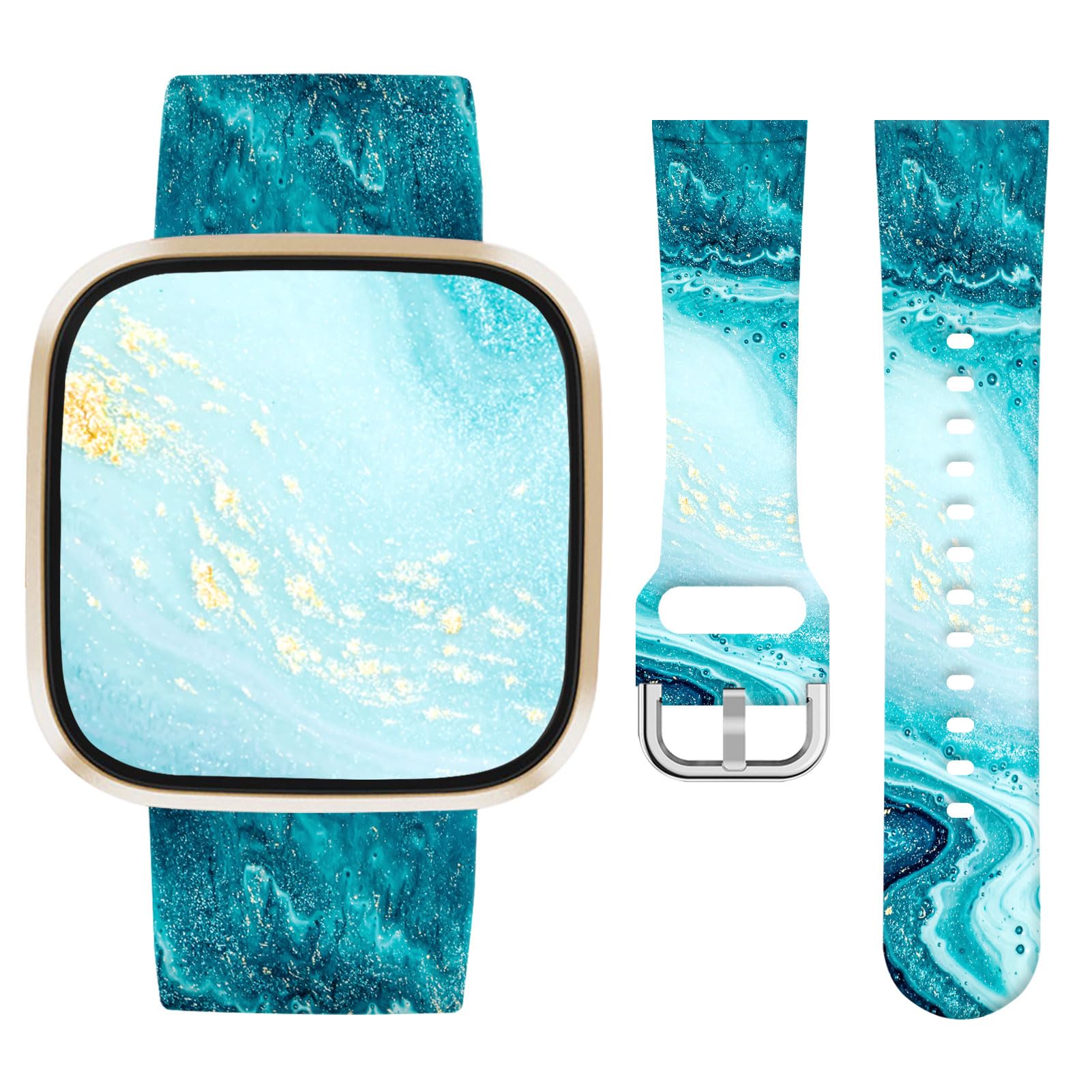 Vozehui Marble Silicone Straps for Fitbit Versa 4 3 Sense Sense 2, Soft, Unique Printing Technology, Comfortable to Wear, Waterproof and Durable Replacement Band for Men Women