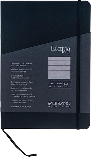 Miniatura 6 de Fabriano Ecoqua Plus - Cuaderno encuadernado con puntadas, 5.8 x 8.3 pulgadas, A5, forrado, negro