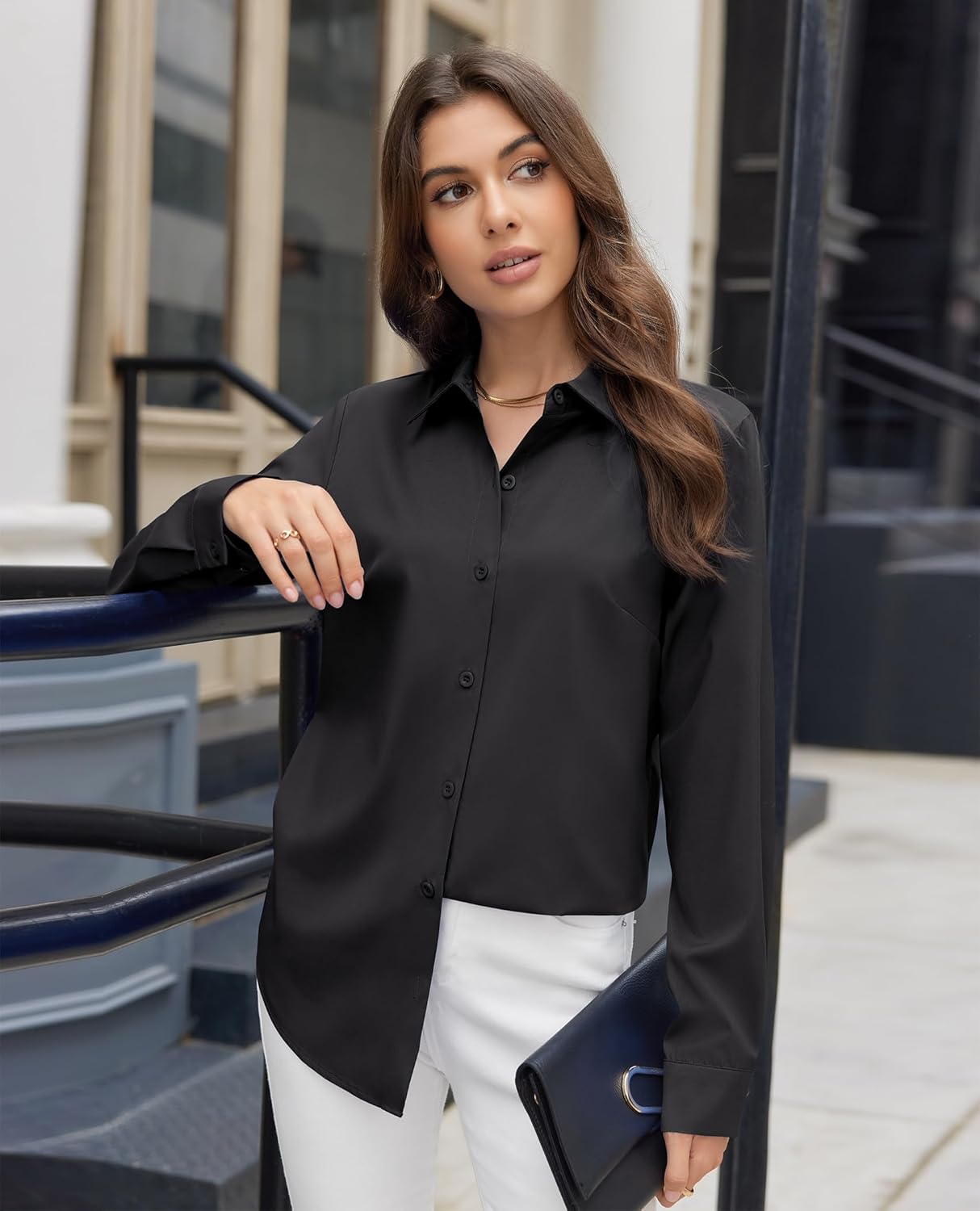 siliteelon Button Down Shirts for Women Stain Shield Long Sleeve Dress Shirts Wrinkle-Free Collared Work Office Blouses - Image 5