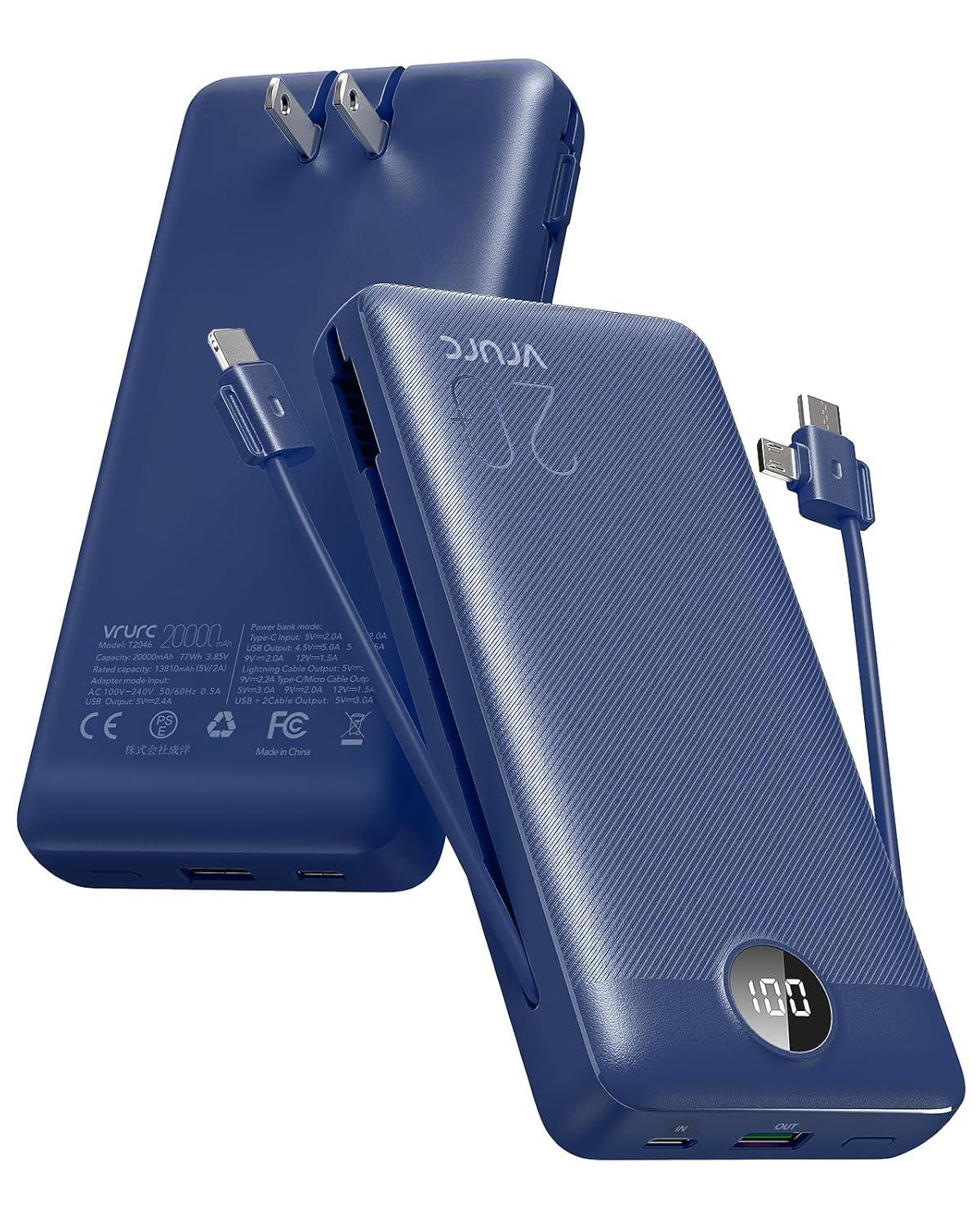 VRURC Portable Charger 20000mAh Fast Charging Power Bank USB C 4 Output 2 Input Travel Essentials Charging Bank