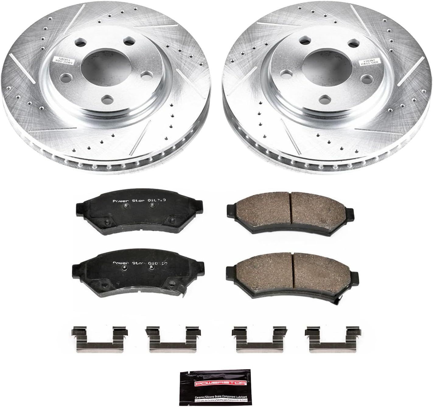 PowerStop Front Brake Kit for Buick Allure 2005-09 |LaCrosse 2005-09 |Terraza 2005 |Chevrolet Uplander 2005 - Drilled and Slotted Disc Rotors with Carbon-Fiber Ceramic Brake Pads Replacement, K1588