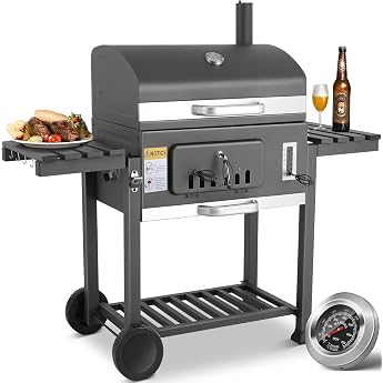 BBQ Grill Trolley XXL Charcoal Grill with Lid and 2 Wheels Standing Grill