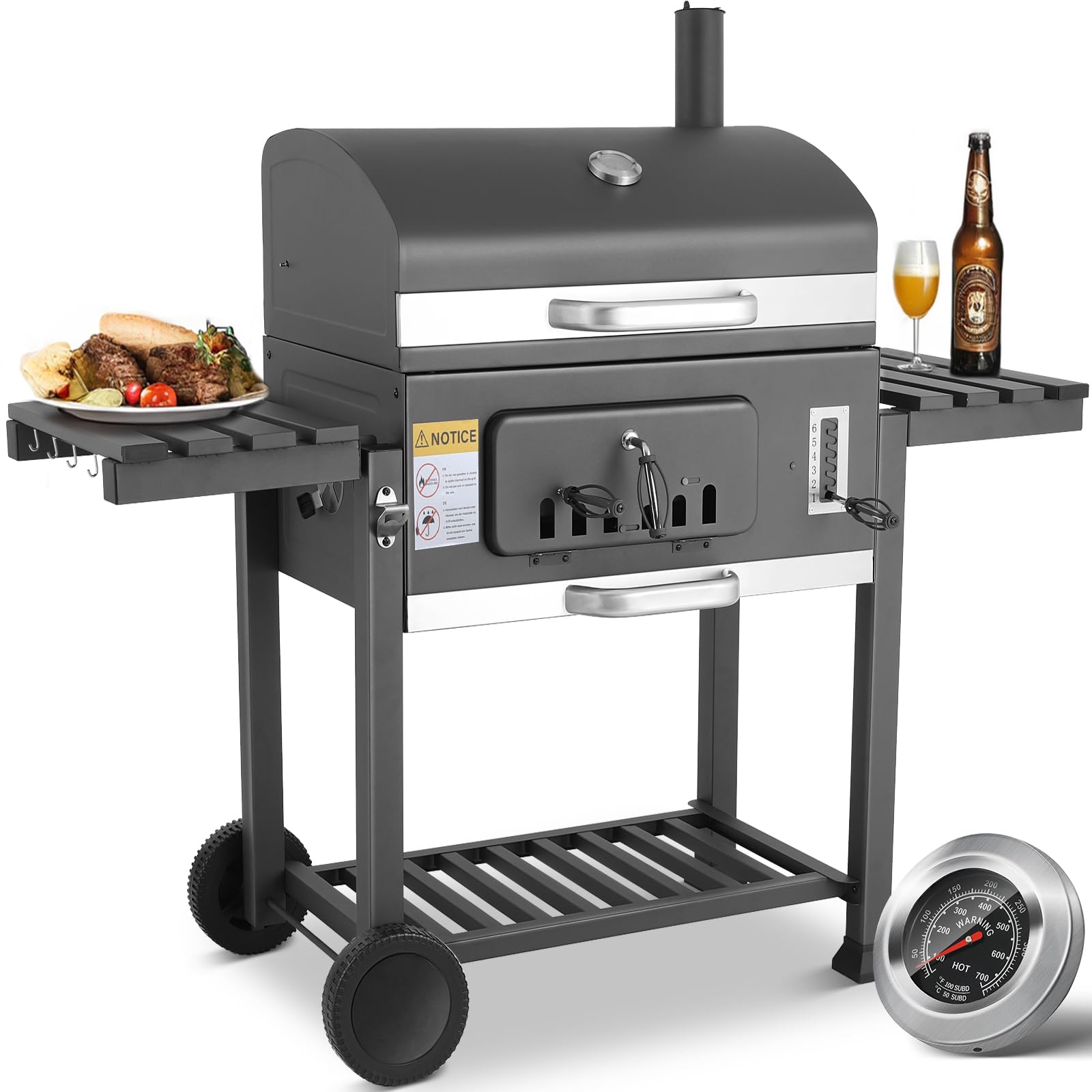 Barbecue au Charbon de Bois, XXL Grill à Charbon avec Couvercle — free download