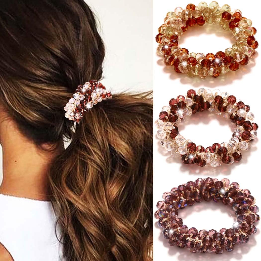 Reaky Rhinestone Hair Ties Fancy Ponytail Holders Beaded Hair Scrunchies Sparkly Hair Accessories for Women