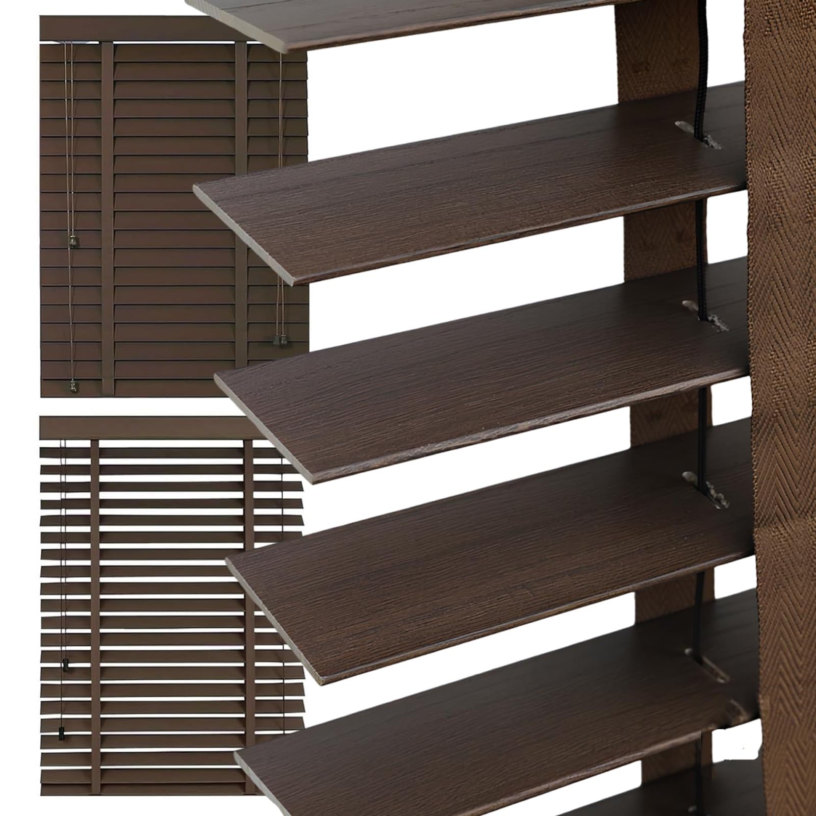 Tenda Veneziana In Legno Per Finestre Interne, Lamelle Da 50 Mm, Disponibile In Larghezze Da 35 A 160cm, Privacy Protezione Solare(Coffee)