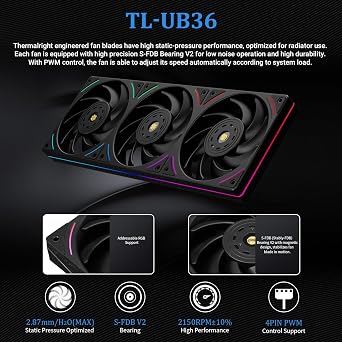 TR-Wonder Vision 360 UB ARGB Black CPU AIO Cooler,360mm Radiator, 2K 60HZ Curved Screen with 2400x1080 Resolution,for AM4/AM5,Intel LGA1851/1700,6.67in 3D Screen High Performance Pump