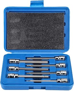 Ymiko HEX-Bit-Steckschlüsselsatz 7-teiliges 3/4/5/6/7/8/10 mm Antriebsreparatur-Werkzeugsatz Extra langes Sechskant-Bit-Steckschlüsselset mit Hochleistungs-Aufbewahrungskoffer