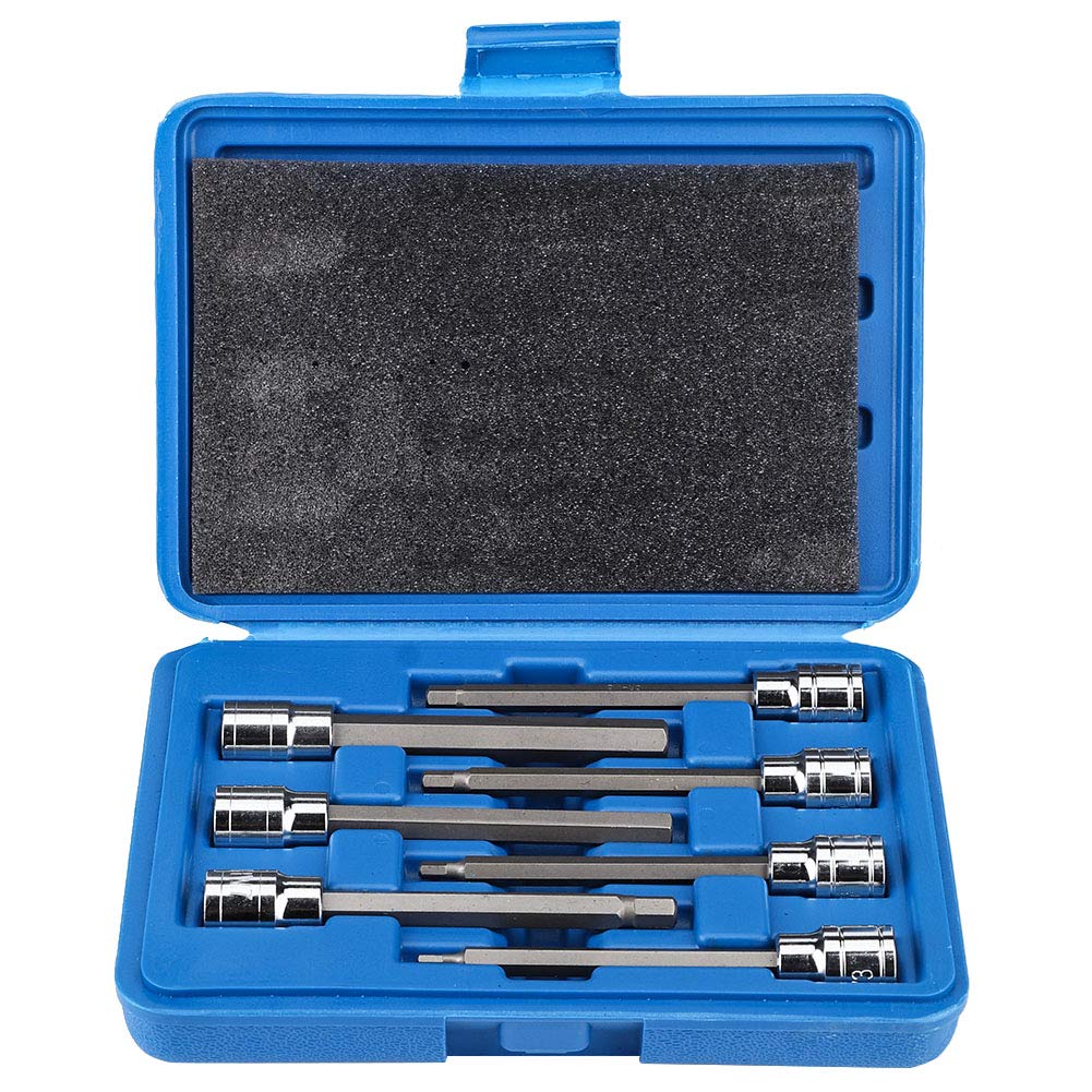 7 pezzi/Set di Chiavi a Bussola Esagonali, Set di punte esagonali, bussola esagonale di precisione durevole con lunghezza extra 110 mm, con attacco 3/4/5/6/7/8/10 mm