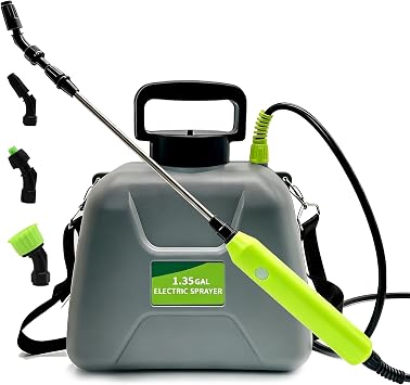 1.35 Gallon Battery Powered Sprayer, Covers 3,000 Sq Ft per Tank Electric Sprayer with 3 Interchangeable Nozzles, Adjustable Shoulder Strap for Lawn, Garden, Weed Control Gray