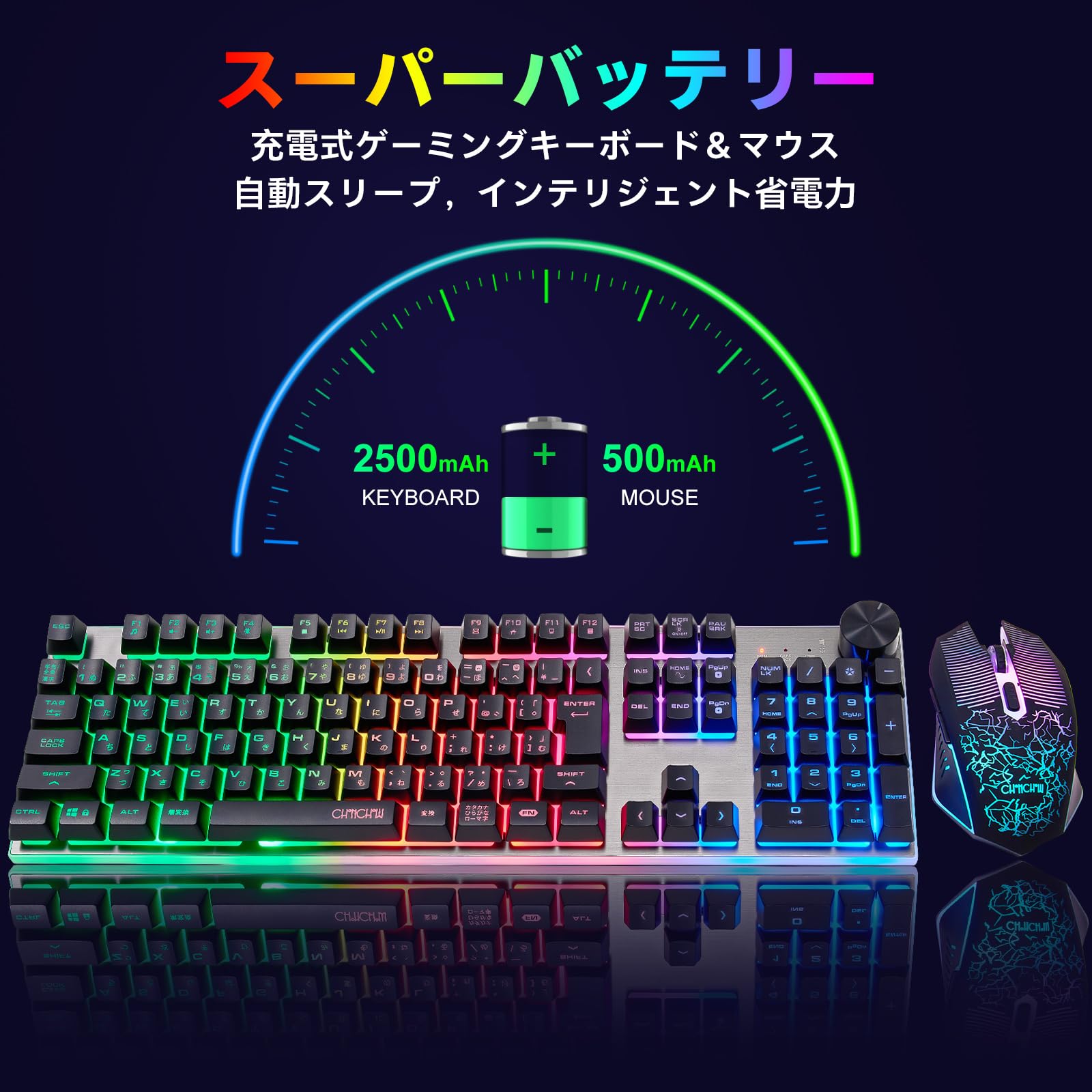 Amazon.co.jp: ワイヤレスゲーミングLEDキーボードマウスセット 109