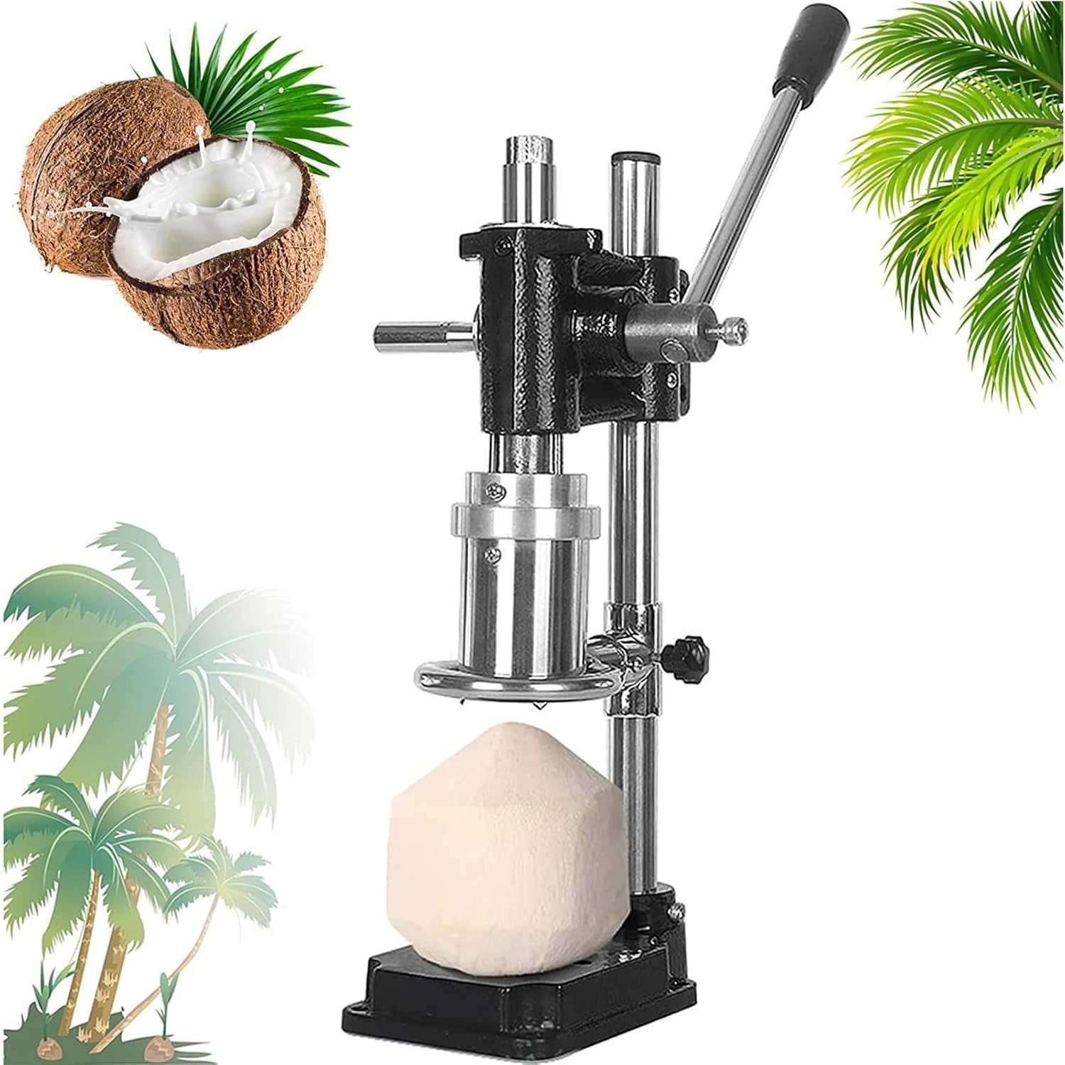 Coconut Opener Kit,Commercial Coconut Opener Tool,Manual Coconut Hole Opening Machine,Stainless Steel Vertical Hand Press Driller,Coconut Opener Tool,for Shops and Fruit Markets,Black