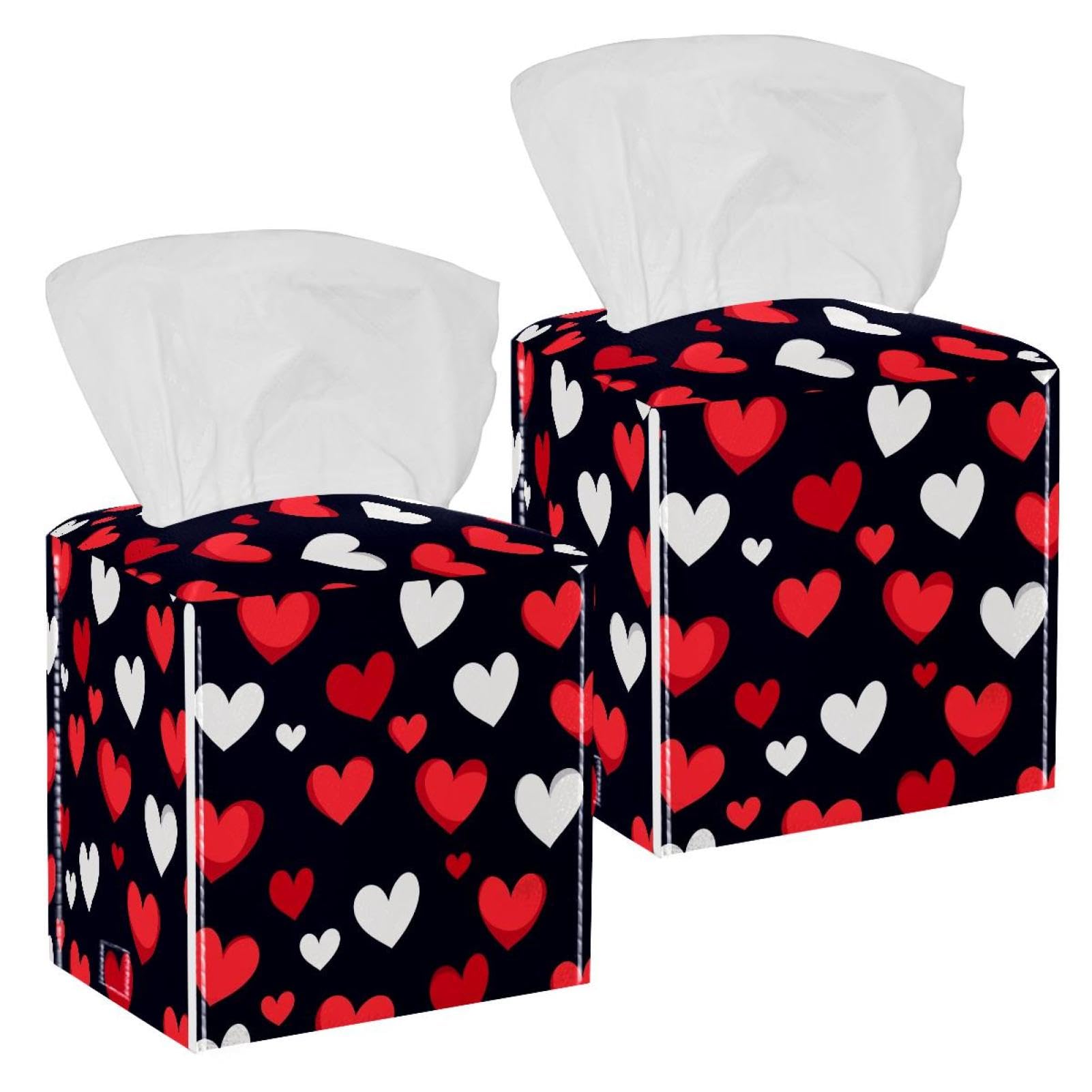Boîte à mouchoirs en cuir chic motif cœurs pour une coiffeuse élégante
