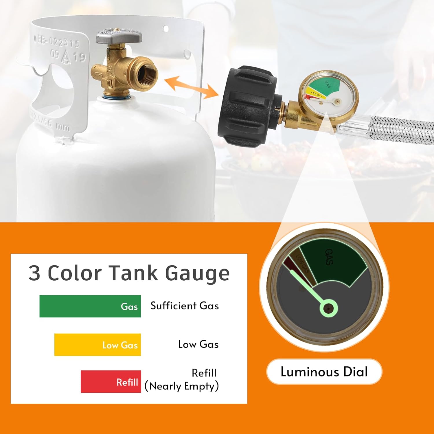 Propane Refill Adapter for 1 Lb. Tanks, 3 FT Stainless Steel Propane Hose, Propane Refill Kit with 6 Bottle Caps for Grill Camp, Solid Brass