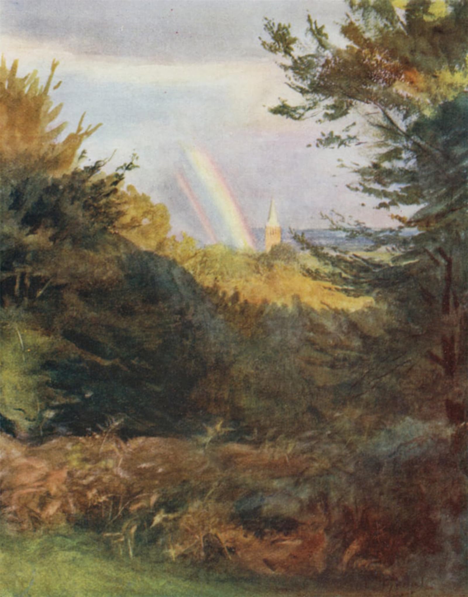 SERENDIPITP Abstract Painting Mural Print Picture Wall Decor Painting the New Forest Lyndhurst Church From Emery Down by Walter Frederick Roofe Tyndale Vintage Wall Artwork for Home Decor 60x90cm