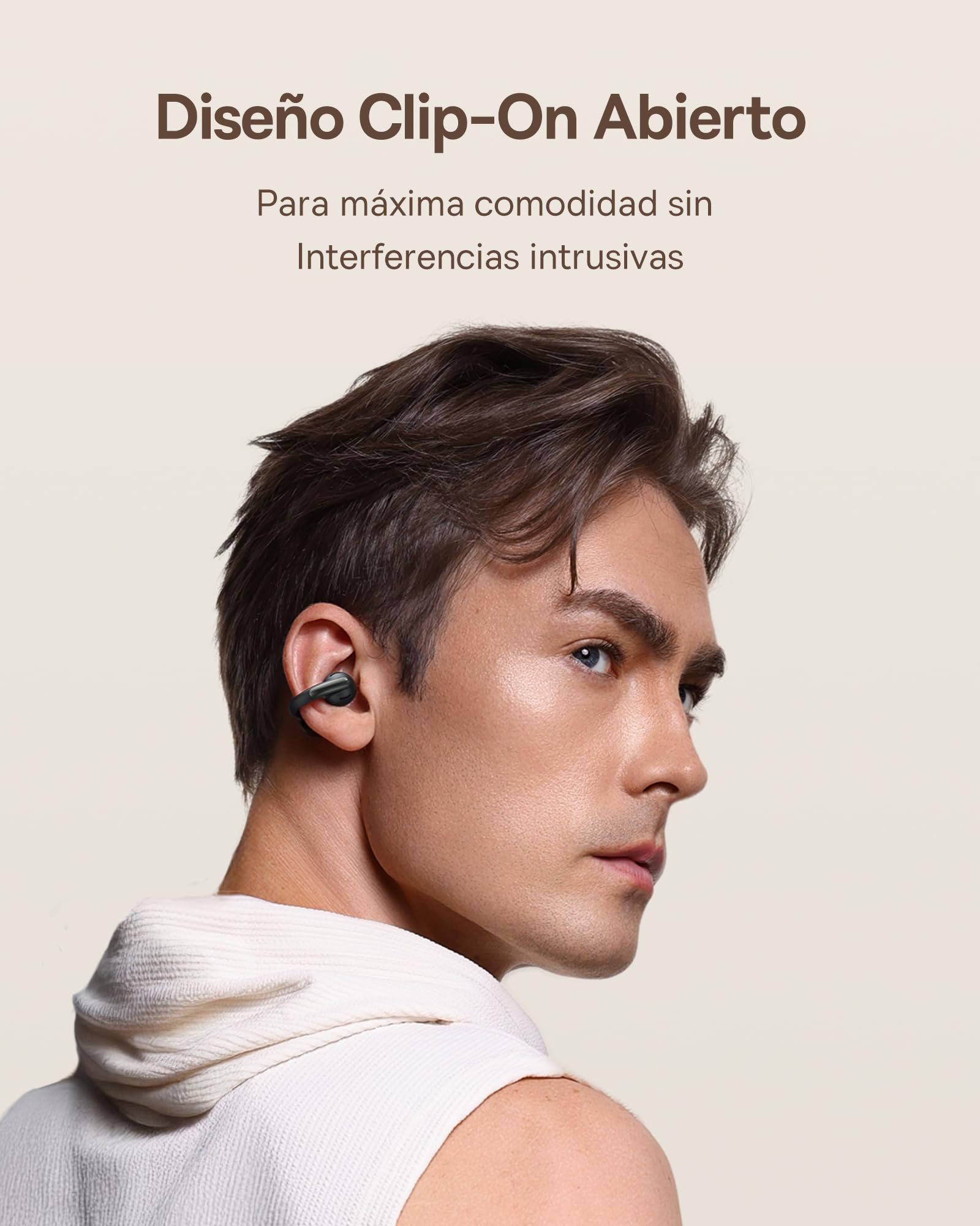 Baseus MC1 Blanc Auriculares Abiertos, Auriculares Bluetooth con Clip | 40H de Autonomía, Calidad de Sonido HiFi Bass Ai, Cómodos & Ligeros 5,2 g, IP57 contra el Polvo & el Agua