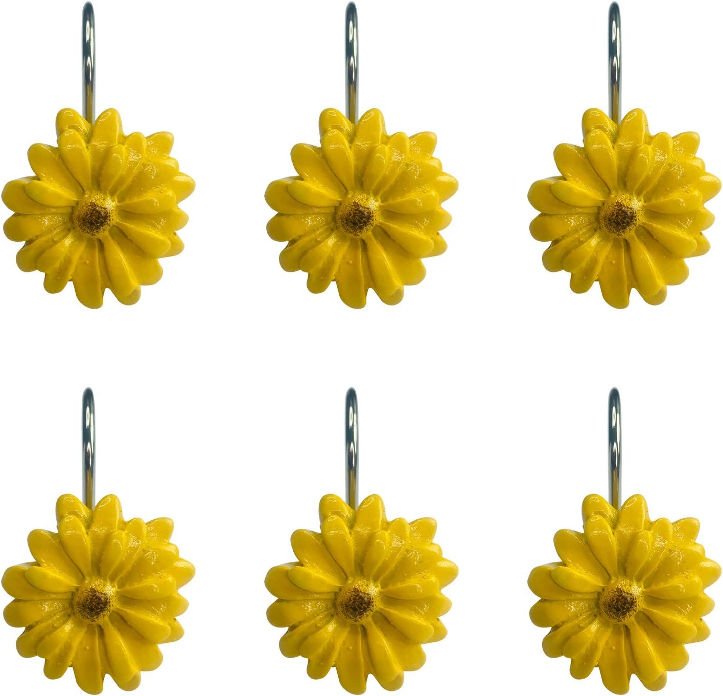 Amazon.com: Twofish Home Sun Yellow Flower Shower Curtain Hooks Sun ...