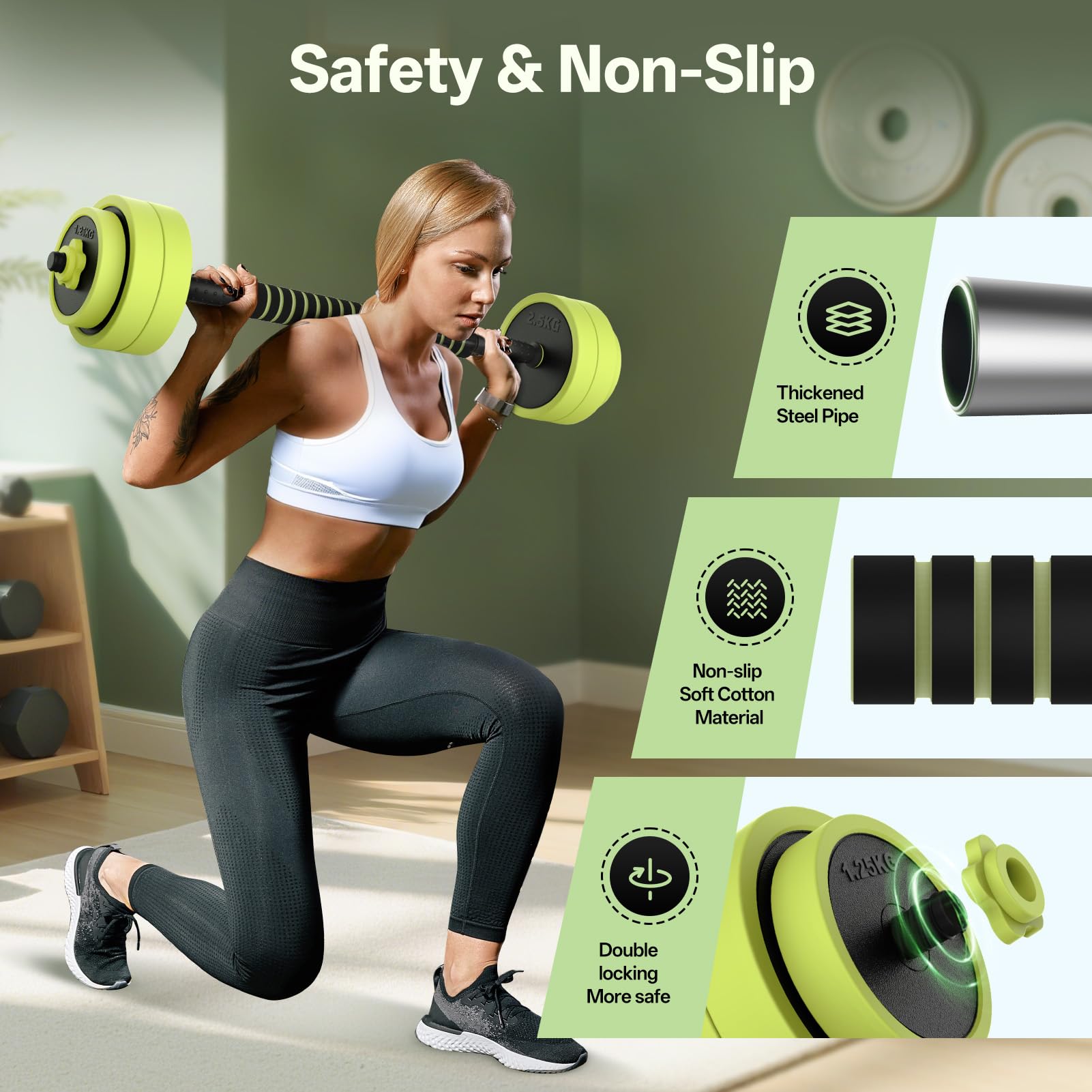 PASYOU Manubri Regolabili 5 in 1 Set, Include Manubri, Bilancieri, Kettlebell, Flessioni per Pesi Palestra Set Manubri per Fitness a Casa