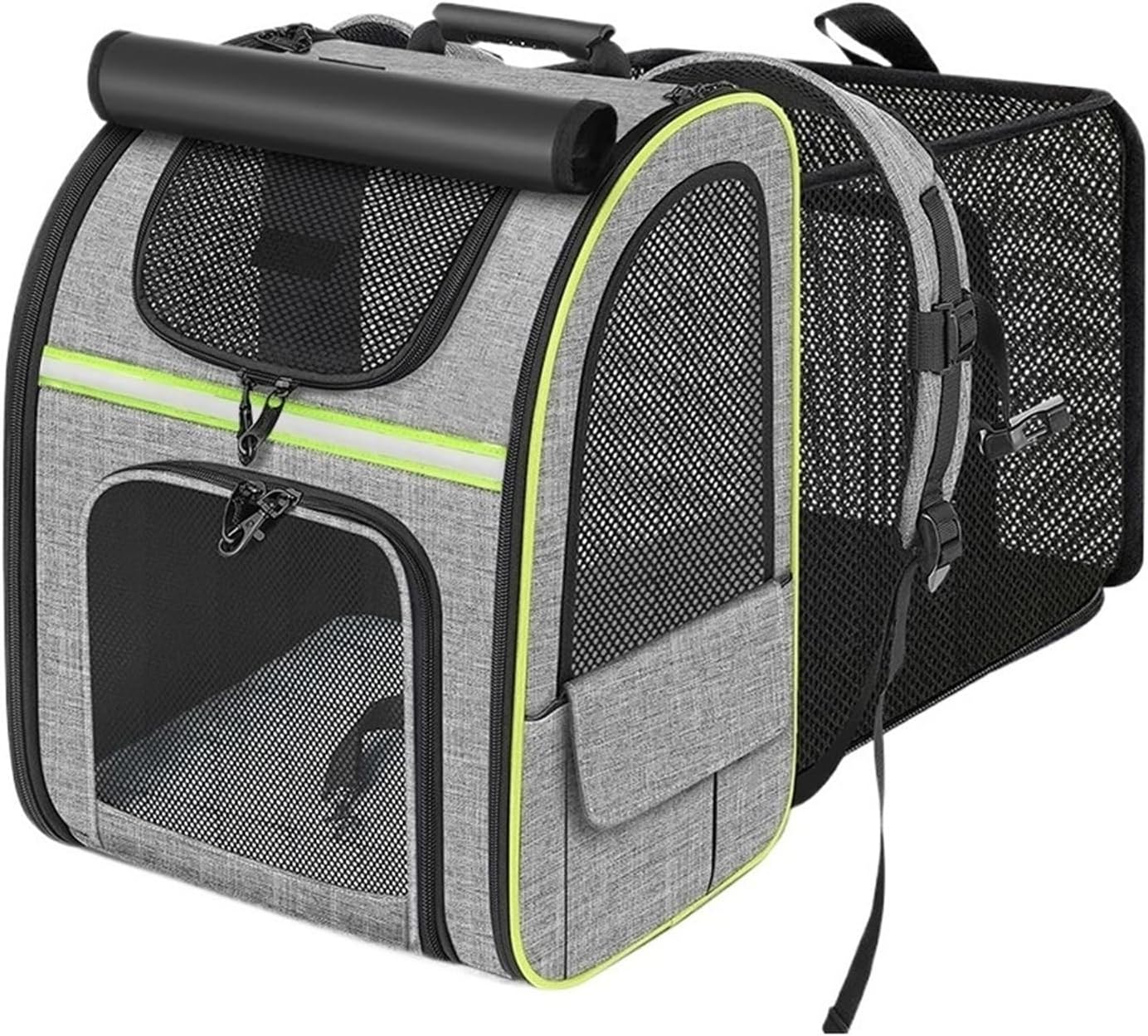 Compatible for Cats and Dogs, Expandable Cat Backpack with Shade Cover, Breathable Mesh Pet Carrier for Travel Hiking(Gray Green)