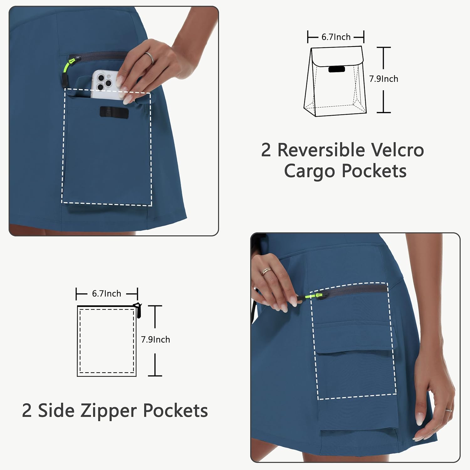 JWM Women's Hiking Cargo Skort Skirt High Waisted Golf Workout with Zipper Pockets Tummy Control Quick Dry Water Resistant - Image 3