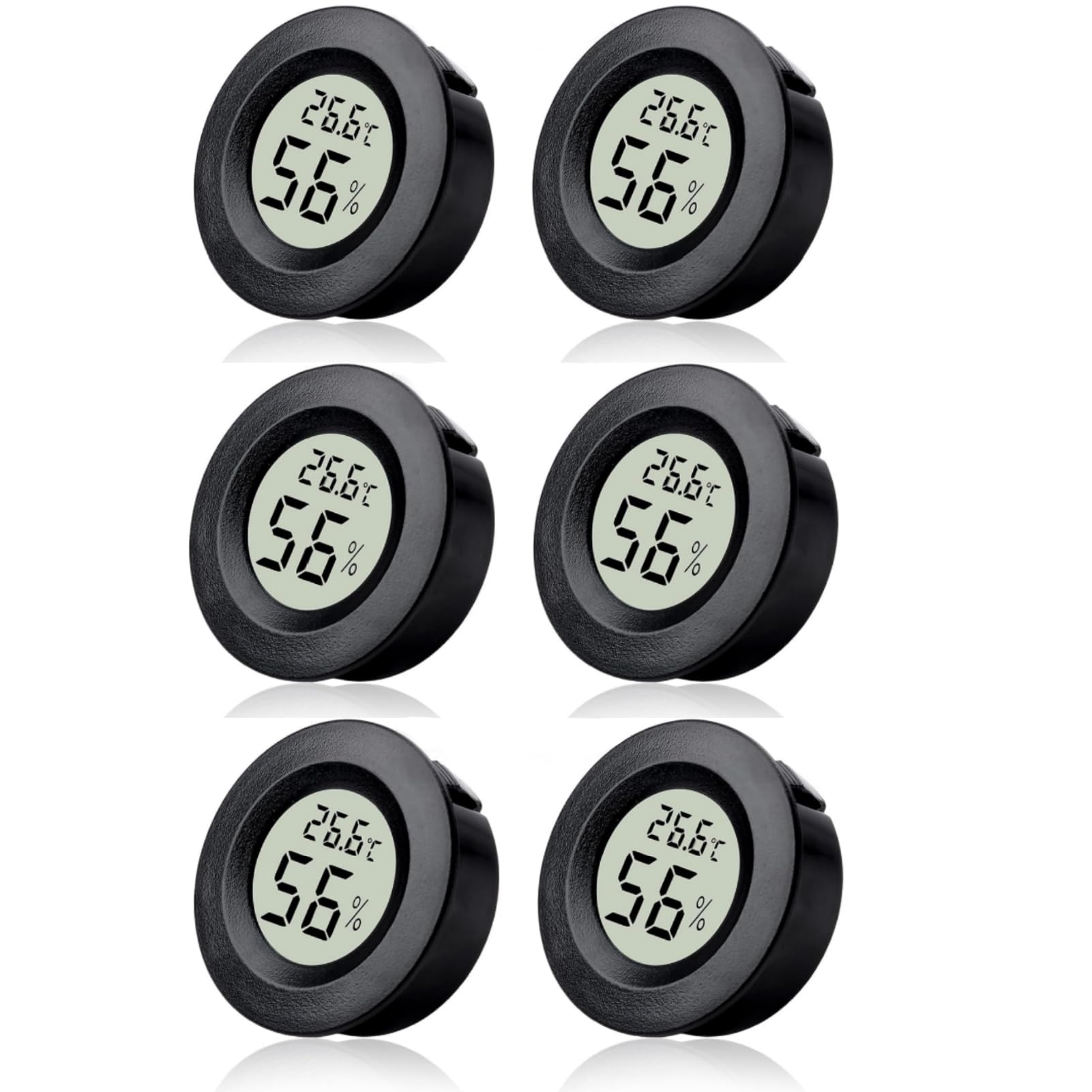 6 Pack Hygrometer Thermometer Digital Humidity Meter LCD Round Temperature Hygrometer Mini Indoor Hygrometer Monitor for Home Office Greenhouse Basement Nursery Babyroom Fahrenheit or Celsius Black
