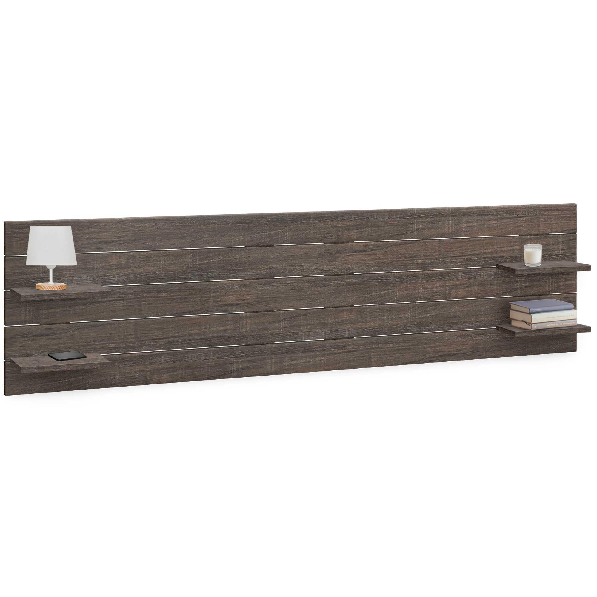 DHOME Tête De Lit En Bois MDF Recyclé Avec Étagères Style Palette Horizontal Table De Nuit Niches Lit Nordique Quincaillerie Incluse (Gris Massif, Lit