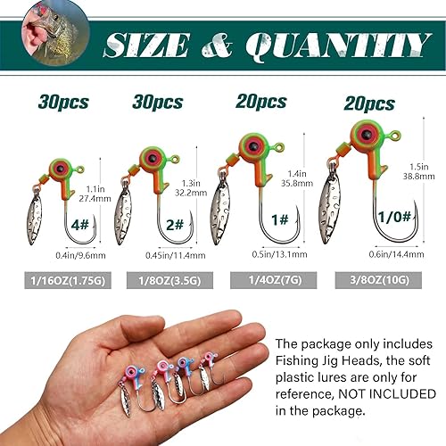 Miniatura 6 de Dovesun Jig Heads Underspin Jig Heads - Ganchos de pesca para crappie Bass Trucha, 116 oz, 18 oz, 14 oz, 38 oz, 20 unidades, 30 unidades