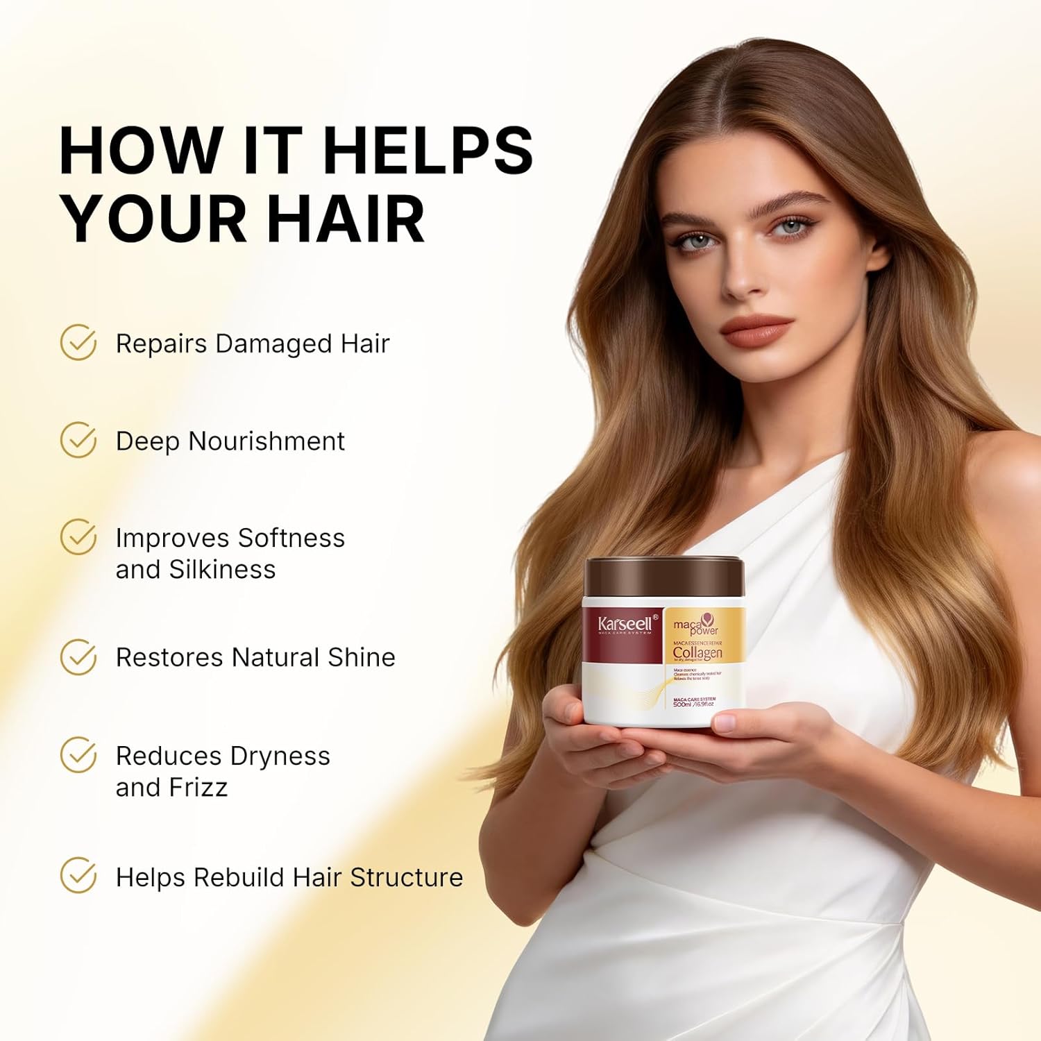 Karseell Tratamiento capilar de colágeno Reparación profunda Acondicionador Aceite de argán Mascarilla capilar de colágeno Esencia para cabello seco dañado Todo tipo de cabello 16.90 oz 500ml