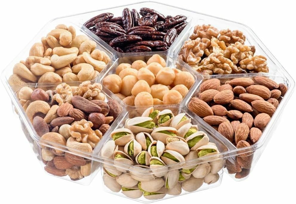 Chocolate Decor Fresh Mixed Roasted Nuts Gift Basket Tray - 7 Section - 2 Lbs